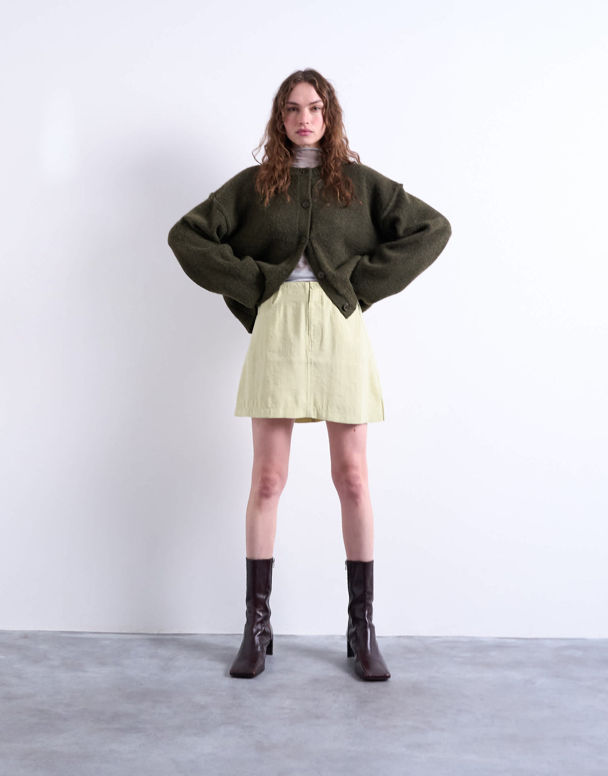 Topshop super soft cupro mini skirt in olive