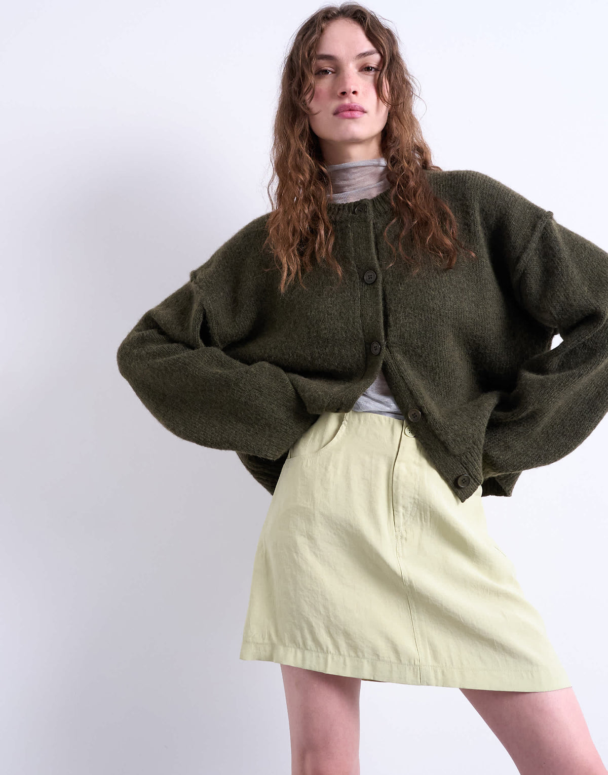 Topshop super soft cupro mini skirt in olive