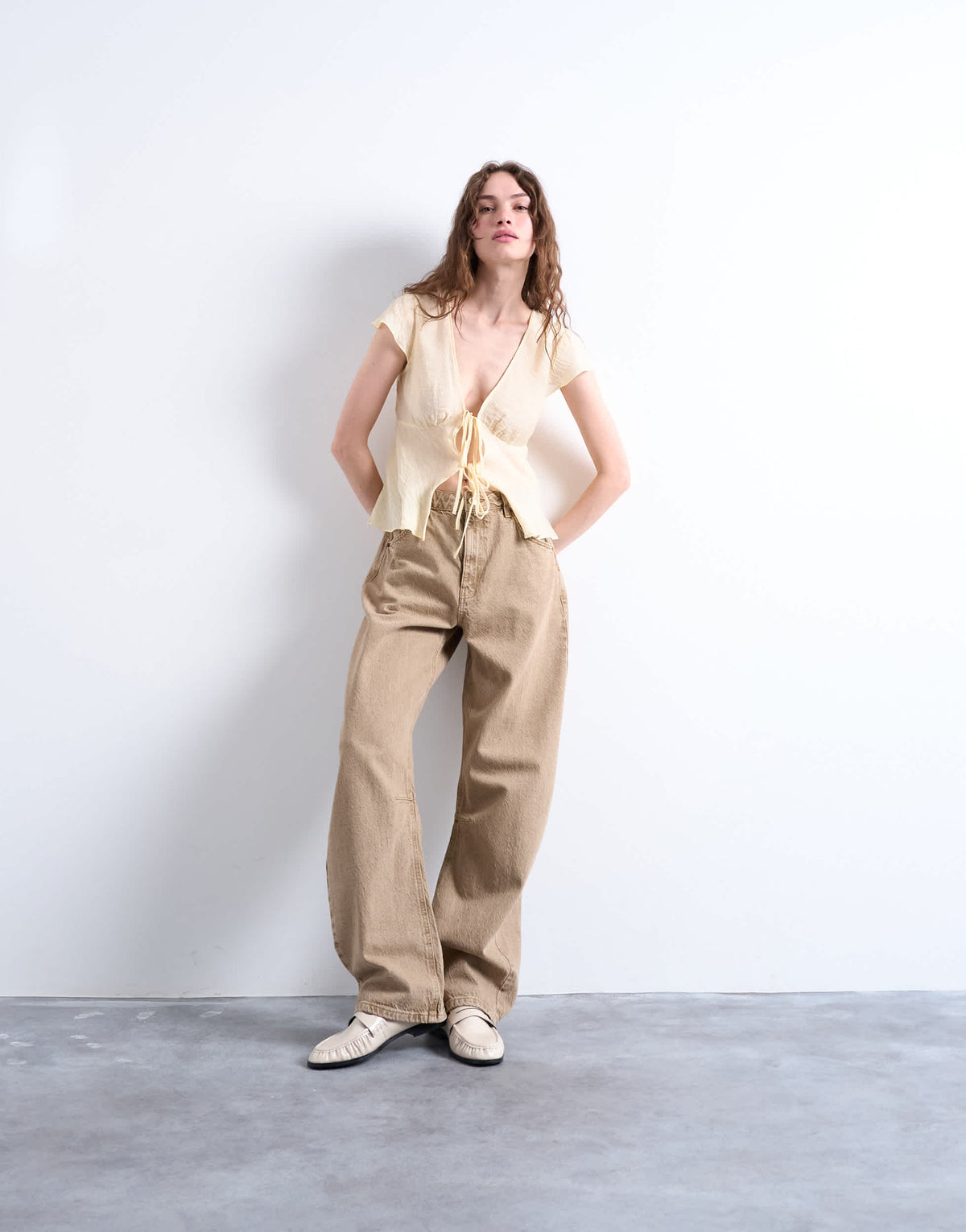 Topshop tie front top in buttermilk
