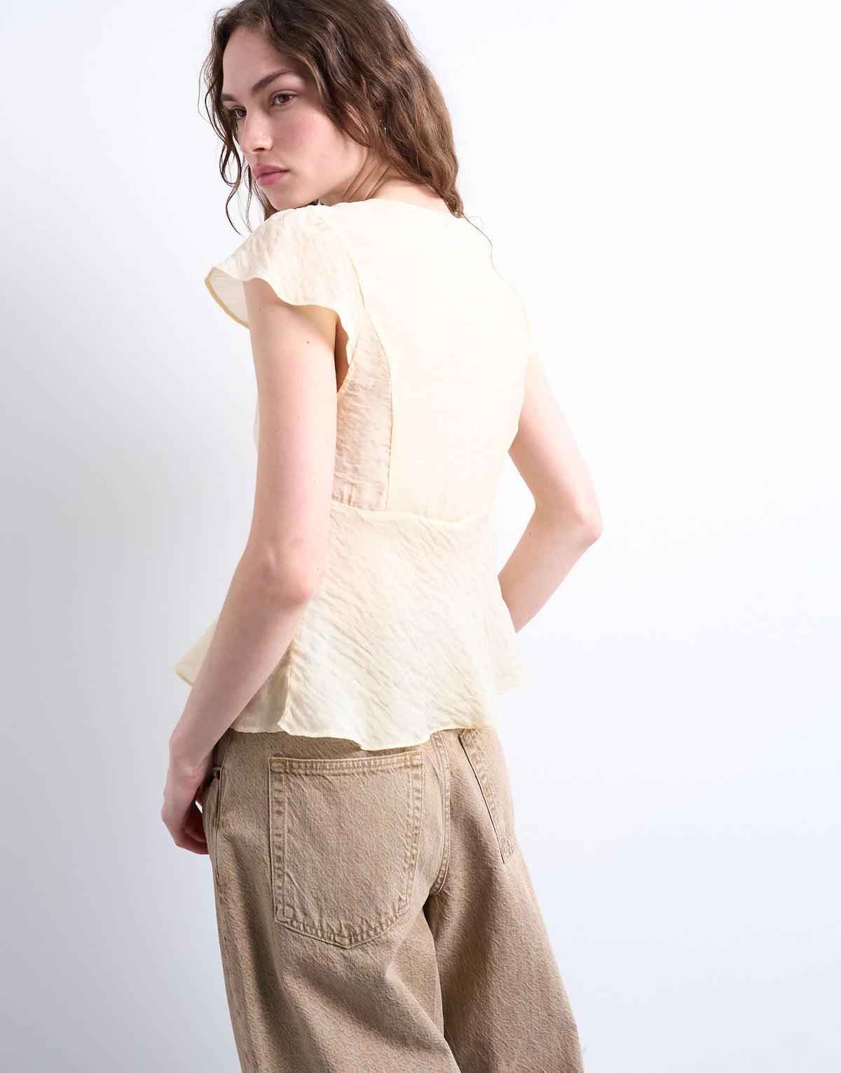 Topshop tie front top in buttermilk