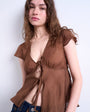 Topshop tie front top in brown