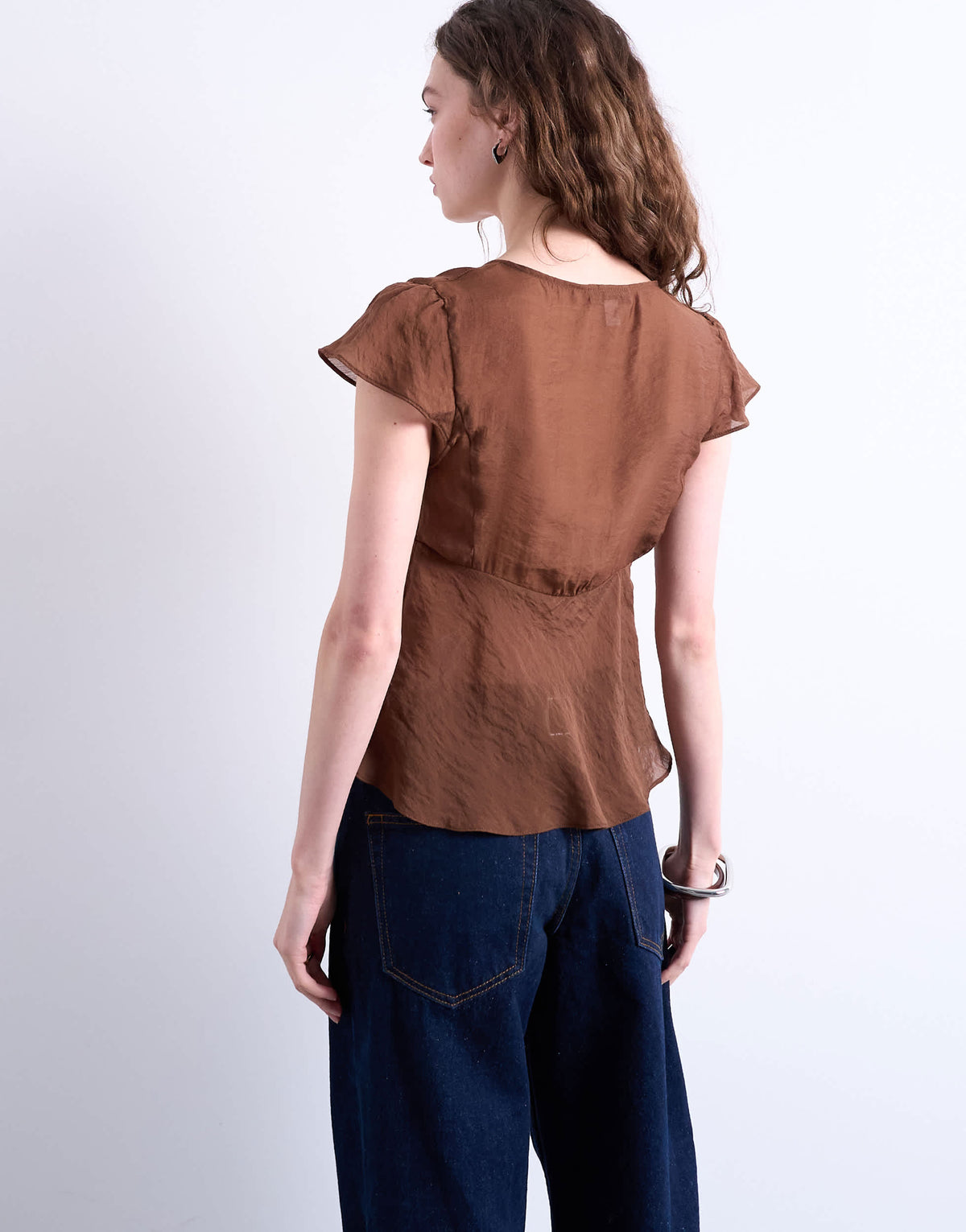 Topshop tie front top in brown