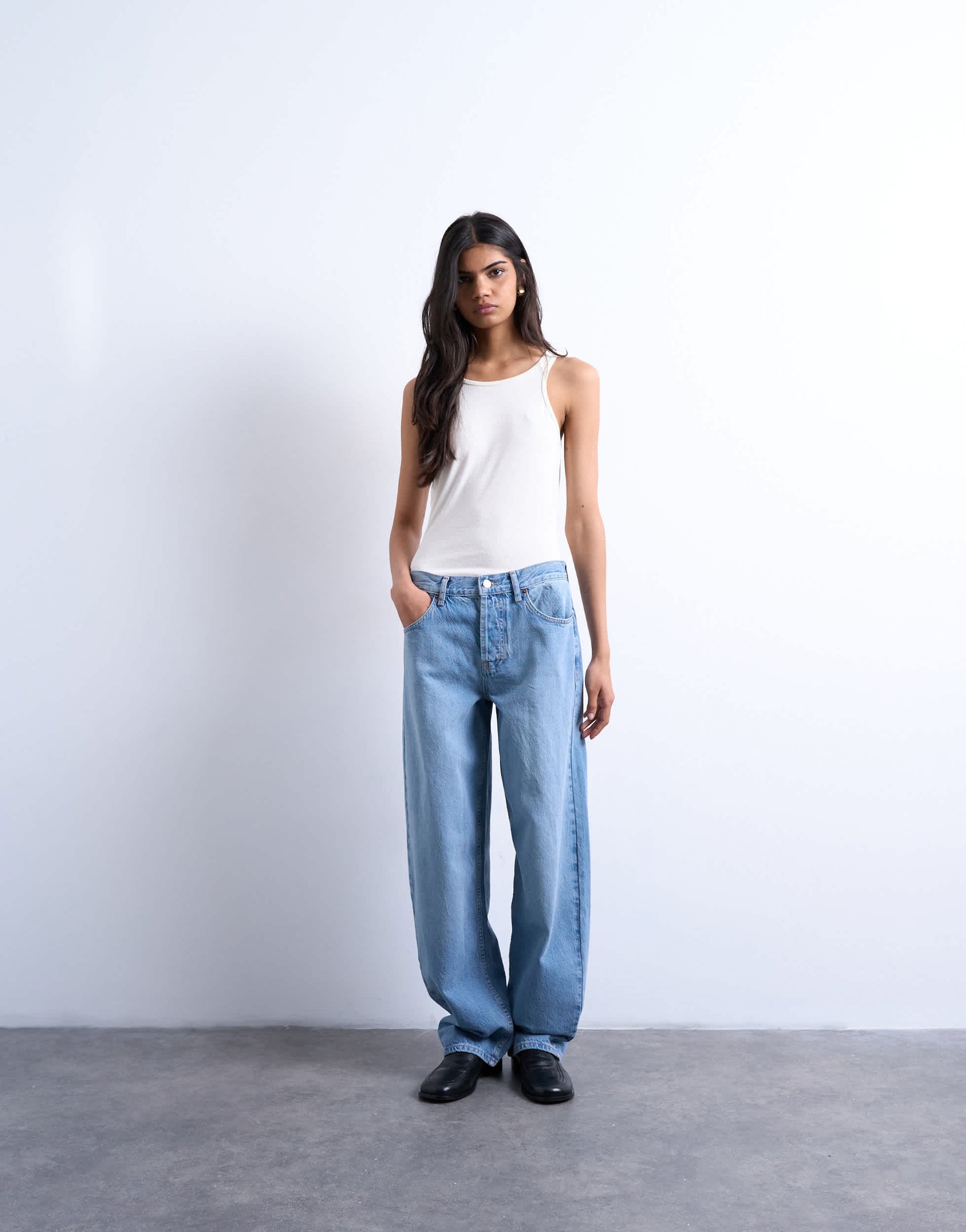 Topshop Lowrie low rise baggy jeans in vintage blue