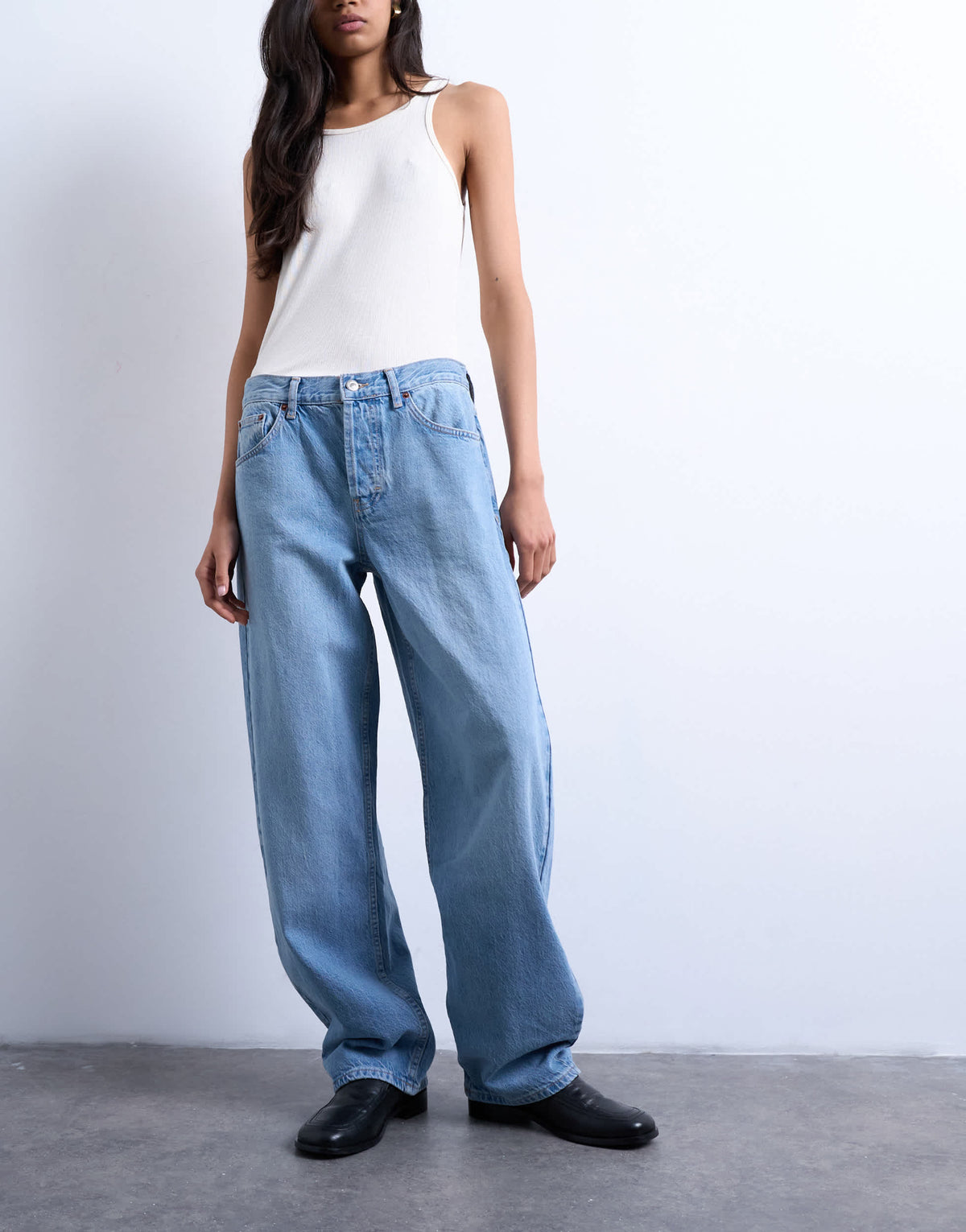 Topshop Lowrie low rise baggy jeans in vintage blue