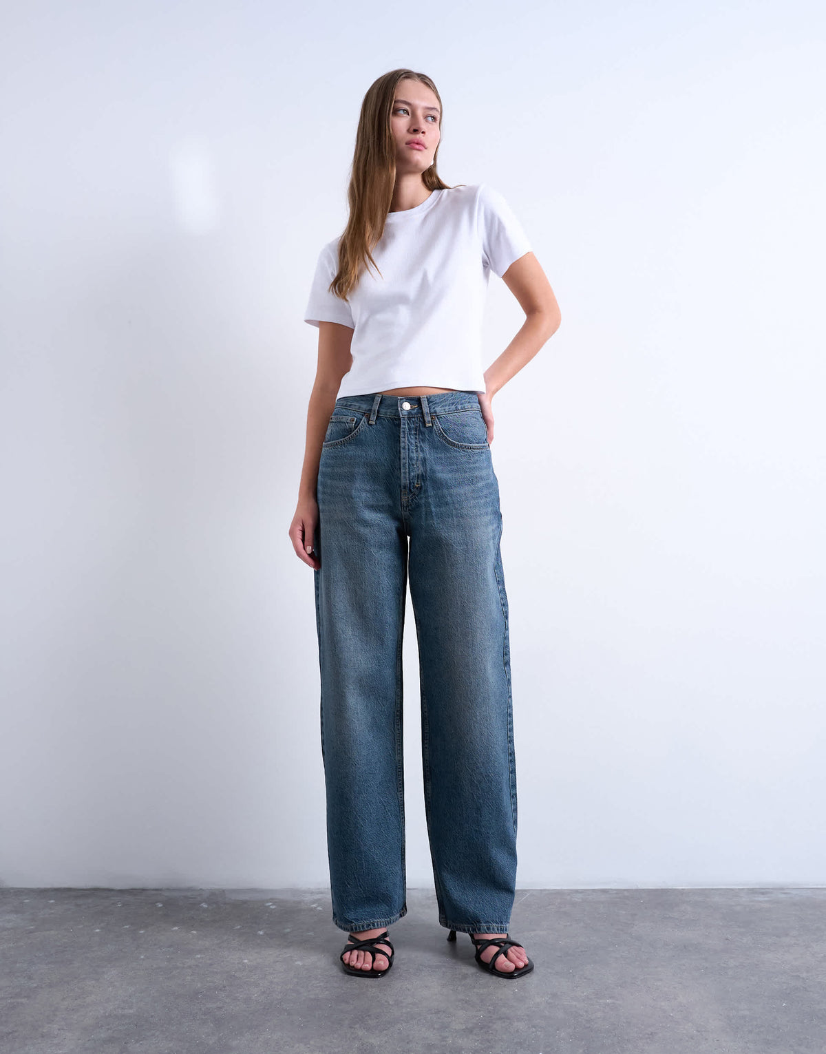 Topshop Column mid rise jeans in blue black
