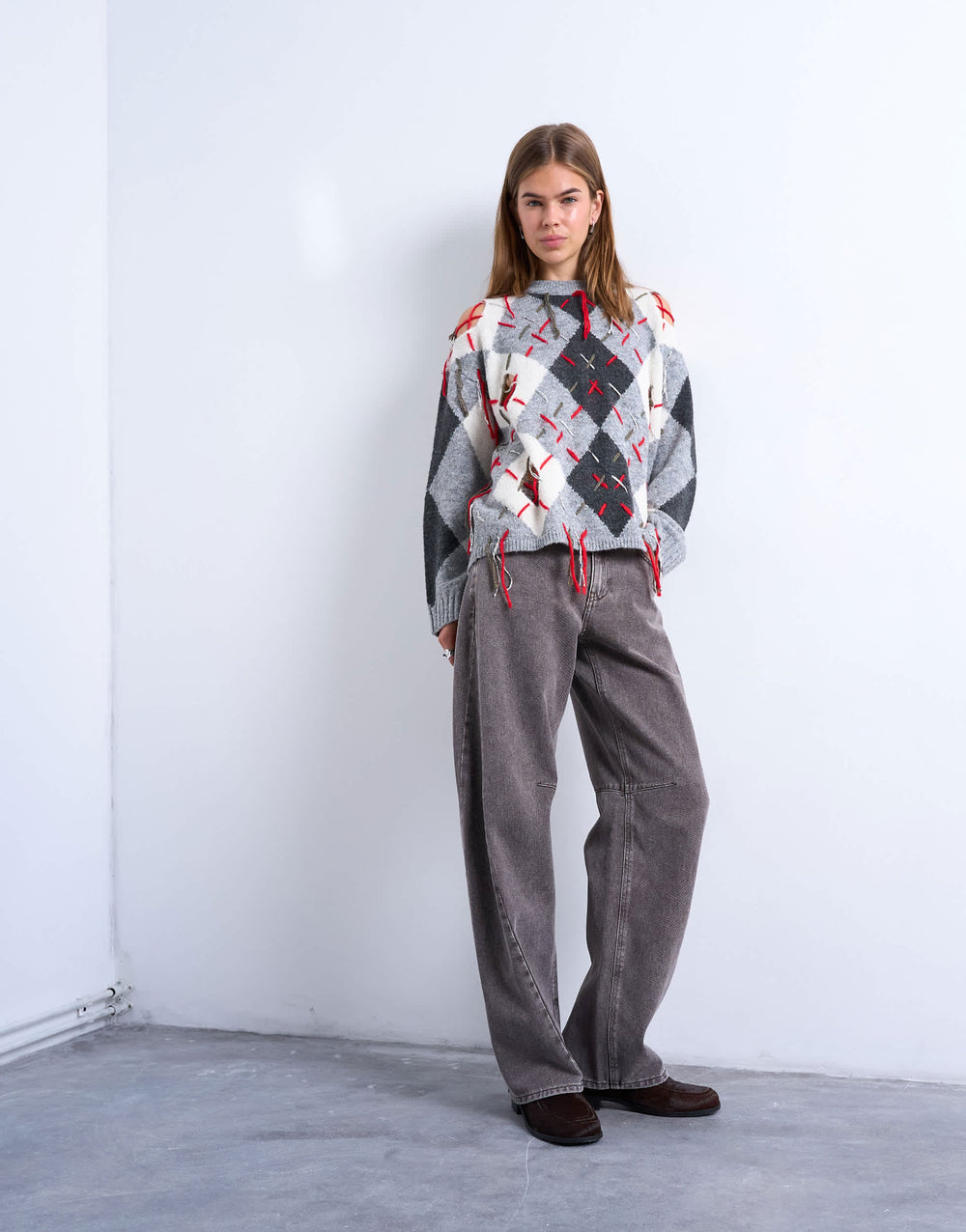 Jean Topshop Barrel taille mi-haute avec détails de coutures, couleur loutre