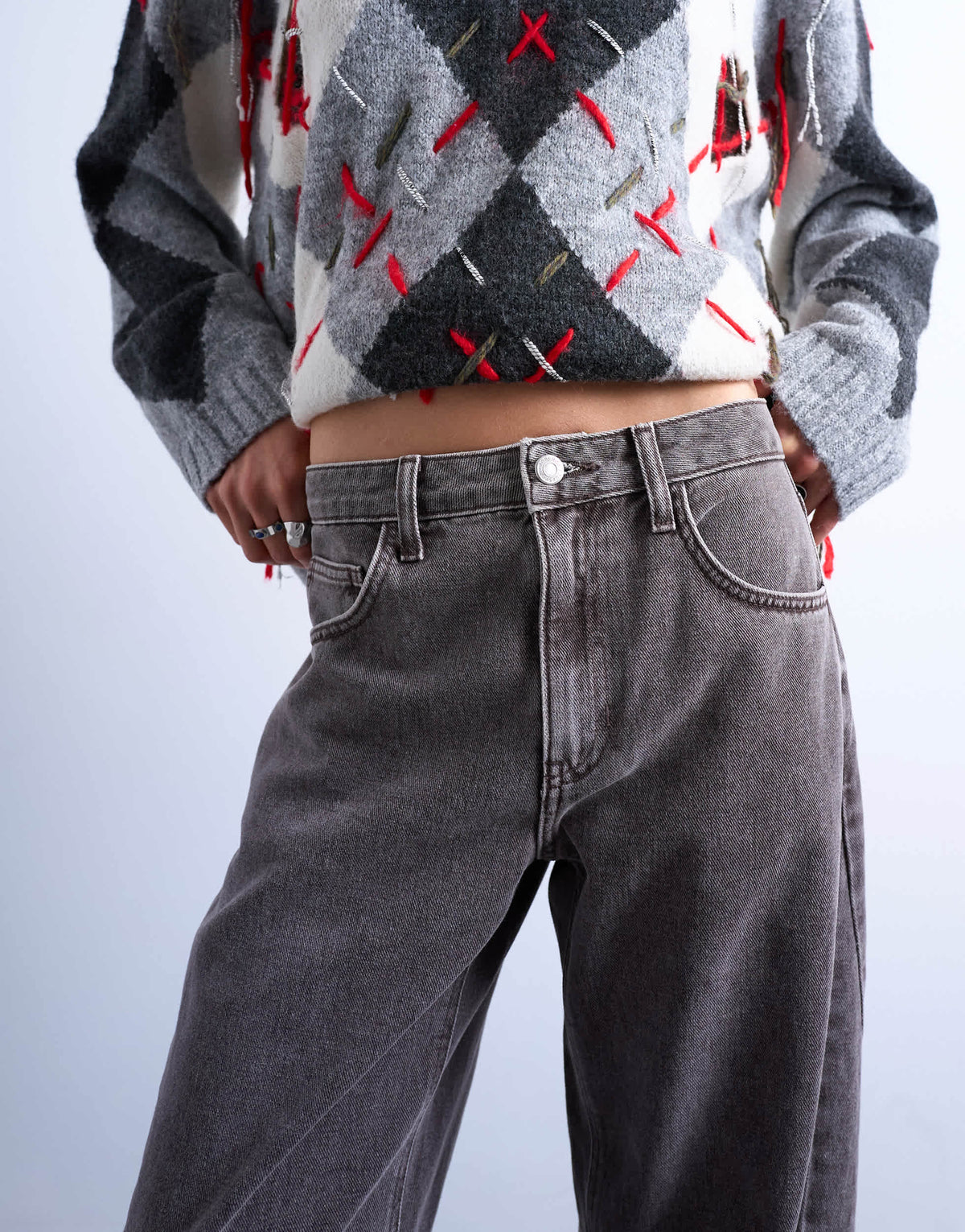Topshop Barrel mid rise jean with seam detail in otter