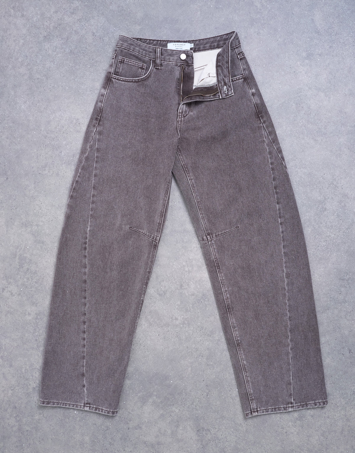 Topshop Barrel mid rise jean with seam detail in otter