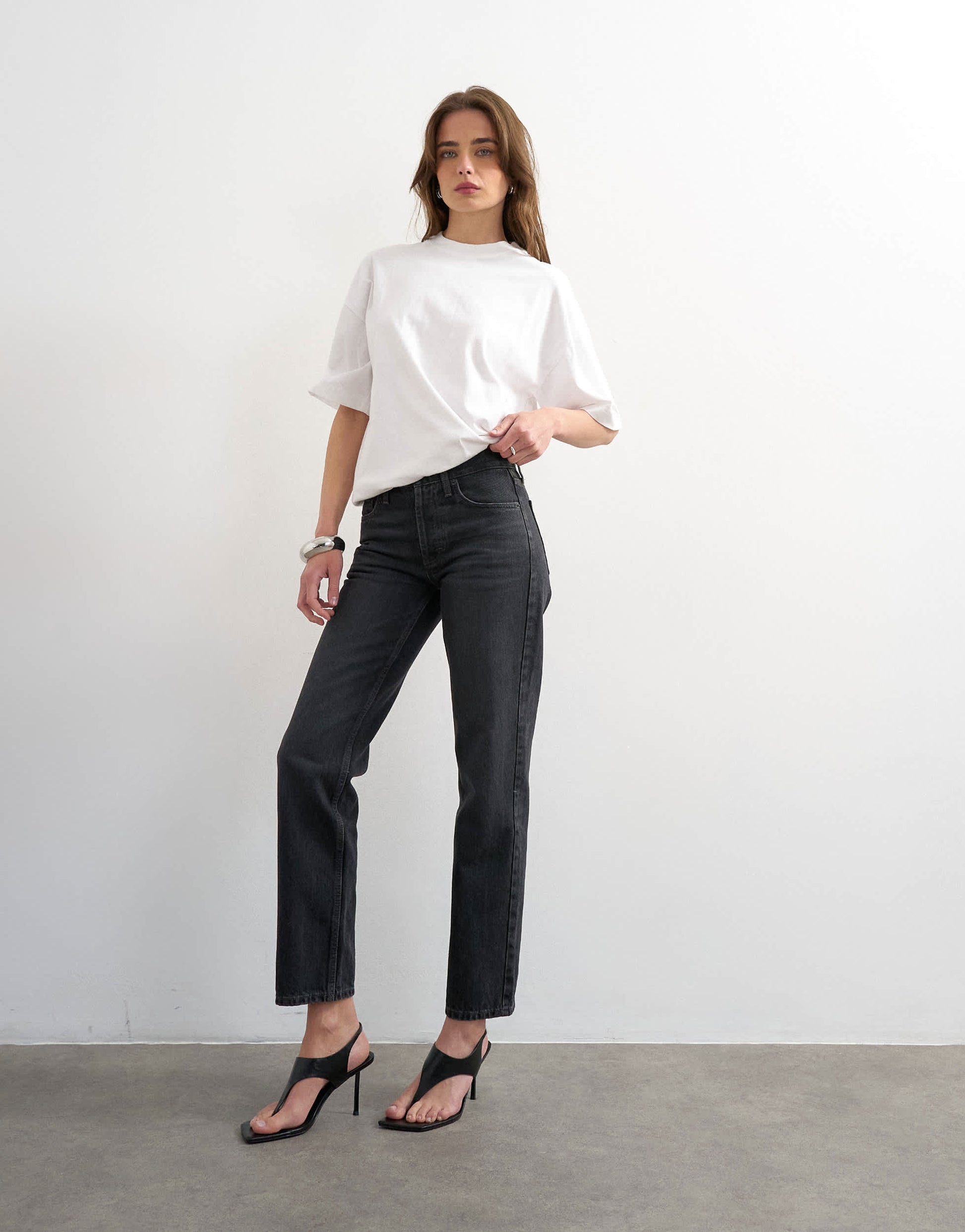 Topshop Runway mid rise straight jeans in washed black