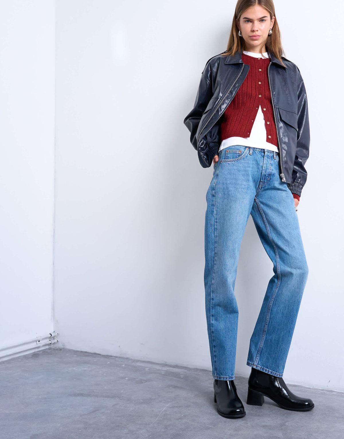 Topshop Runway mid rise straight jeans in vintage blue