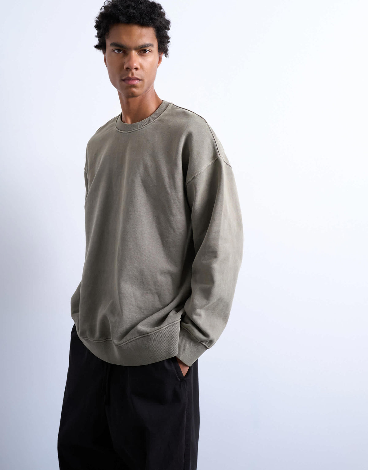 Topman heavyweight oversized fit sweatshirt in washed khaki
