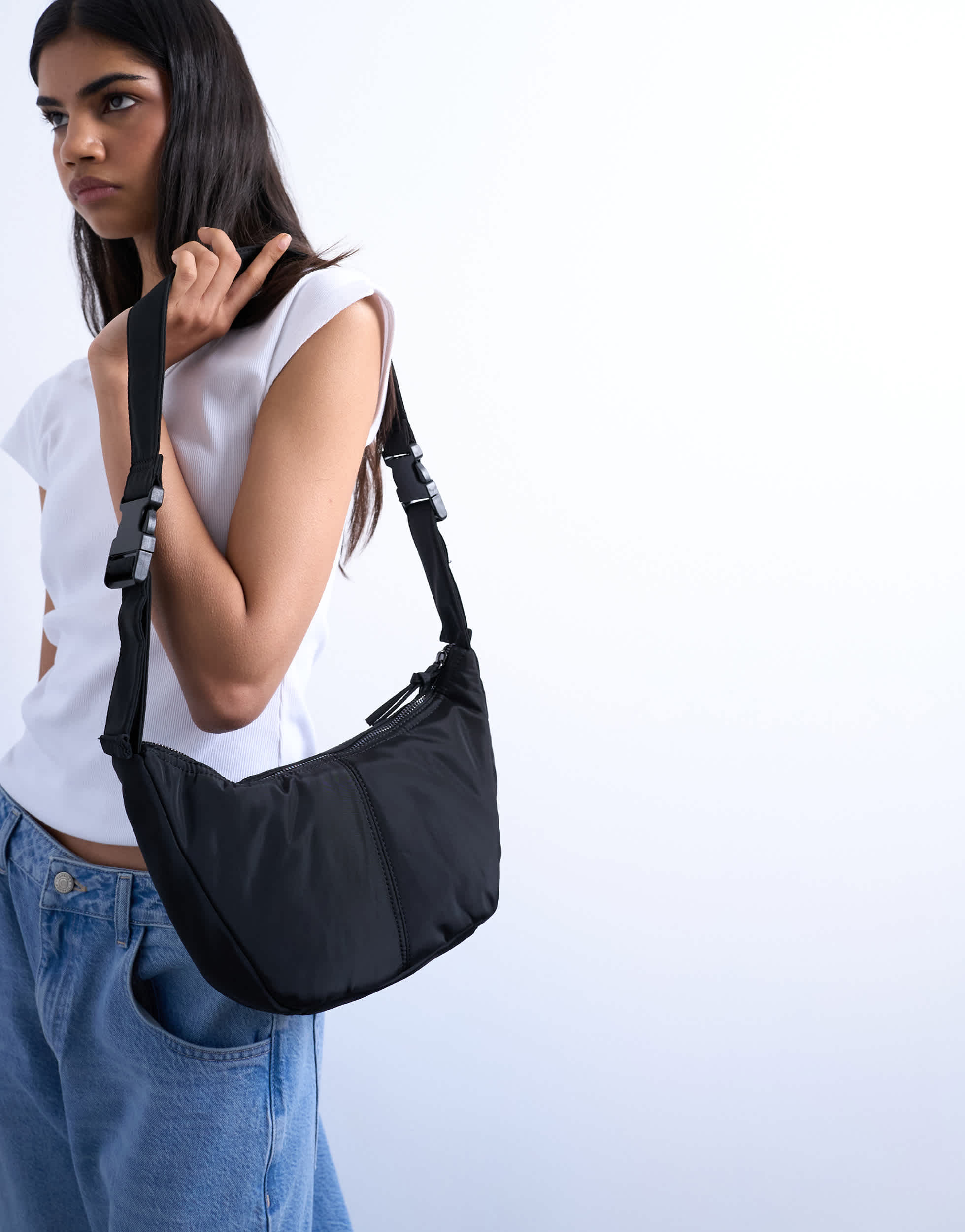 Topshop Carrie nylon cross body bag in black