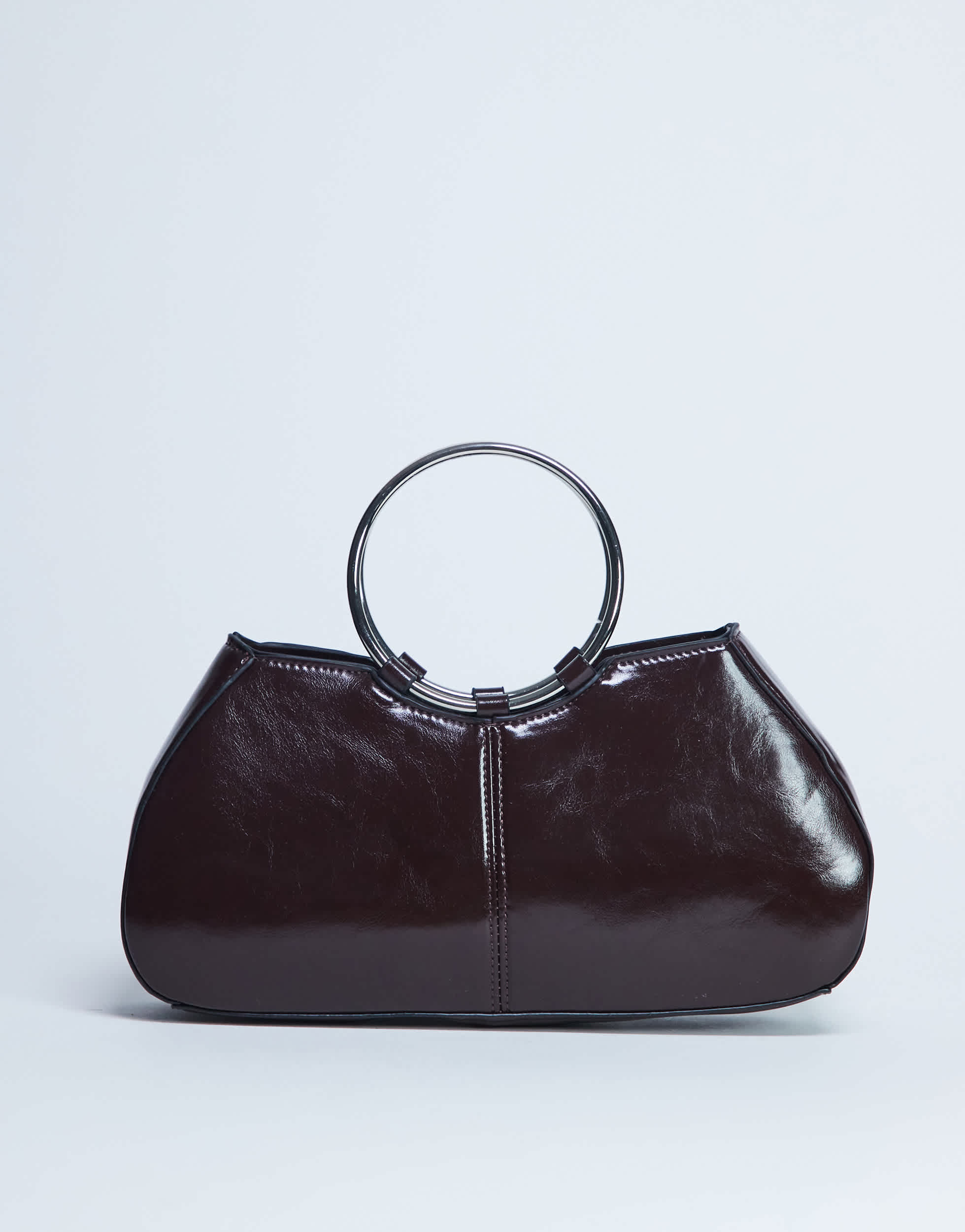 Topshop Griffith metal ring handle grab bag in chocolate