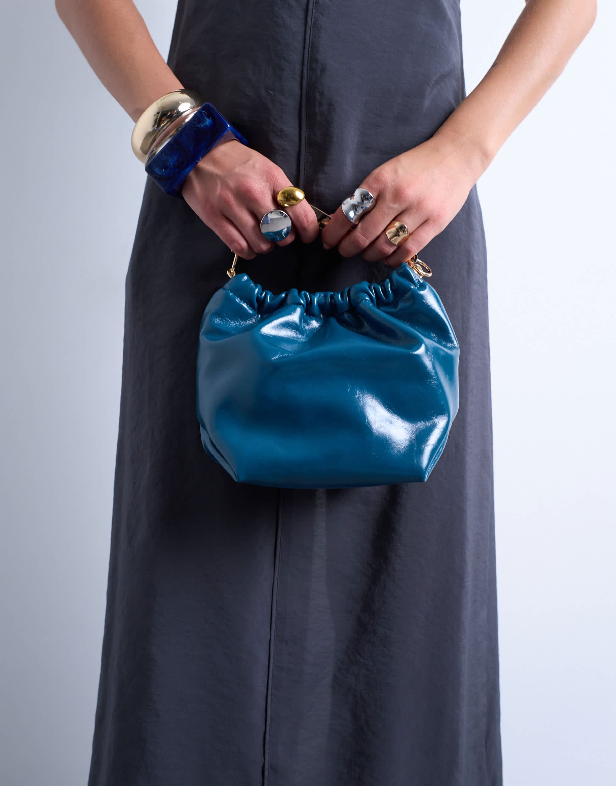 Topshop Gabriette metal trim handle grab bag in teal