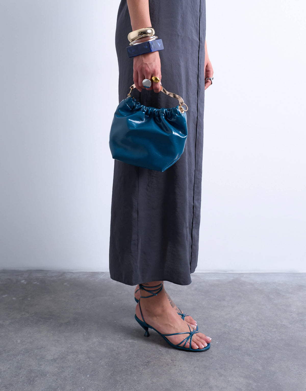 Topshop Gabriette metal trim handle grab bag in teal