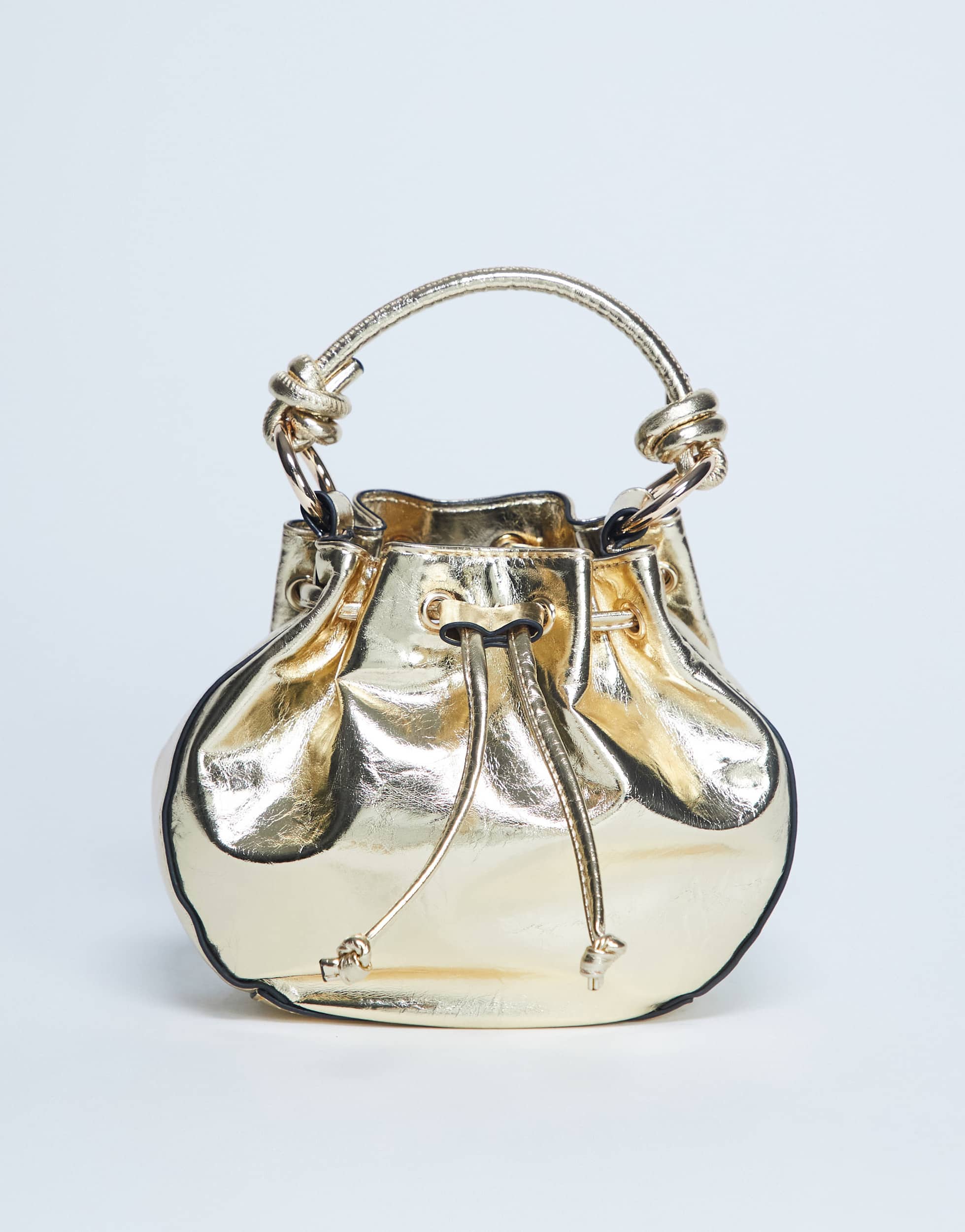 Topshop Gabs ruched drawstring bell bag in gold