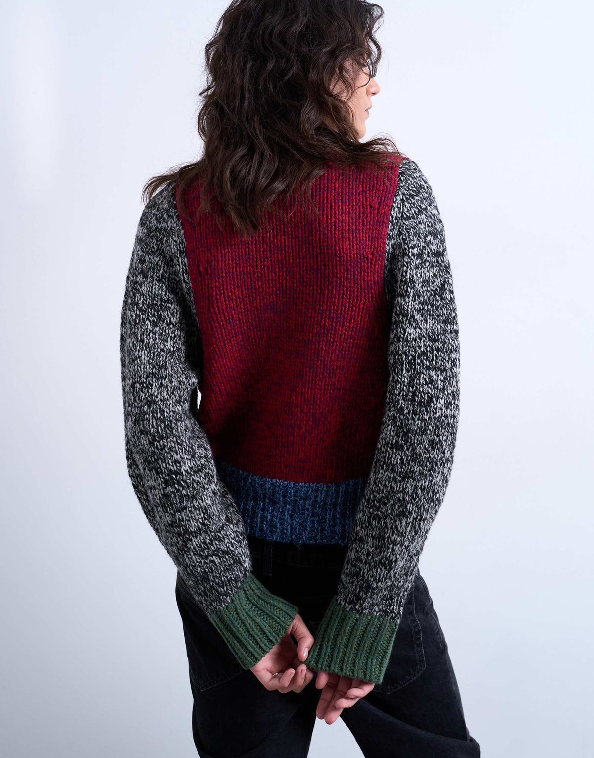 Topshop knitted twist yarn patchwork volume sleeve jumper