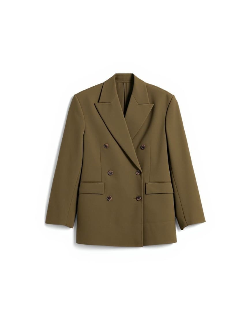 Topshop 6 button double breasted tuxedo blazer in khaki