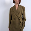 Topshop 6 button double breasted tuxedo blazer in khaki