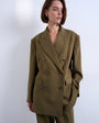 Topshop 6 button double breasted tuxedo blazer in khaki