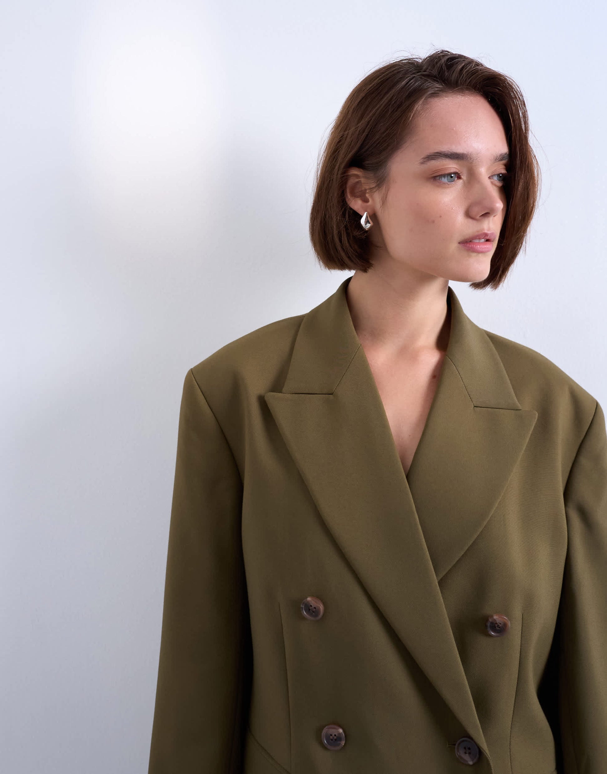 Topshop 6 button double breasted tuxedo blazer in khaki
