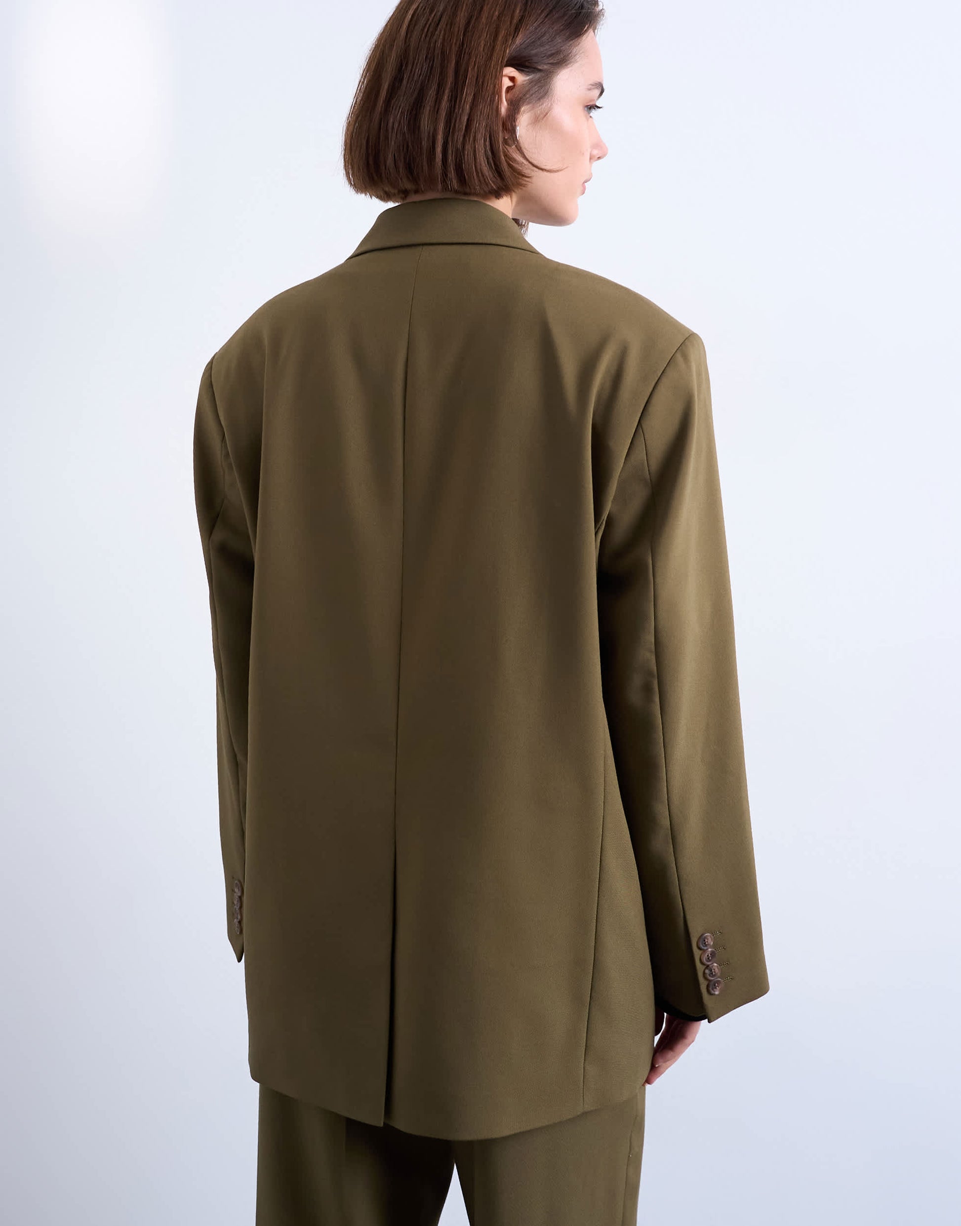 Topshop 6 button double breasted tuxedo blazer in khaki