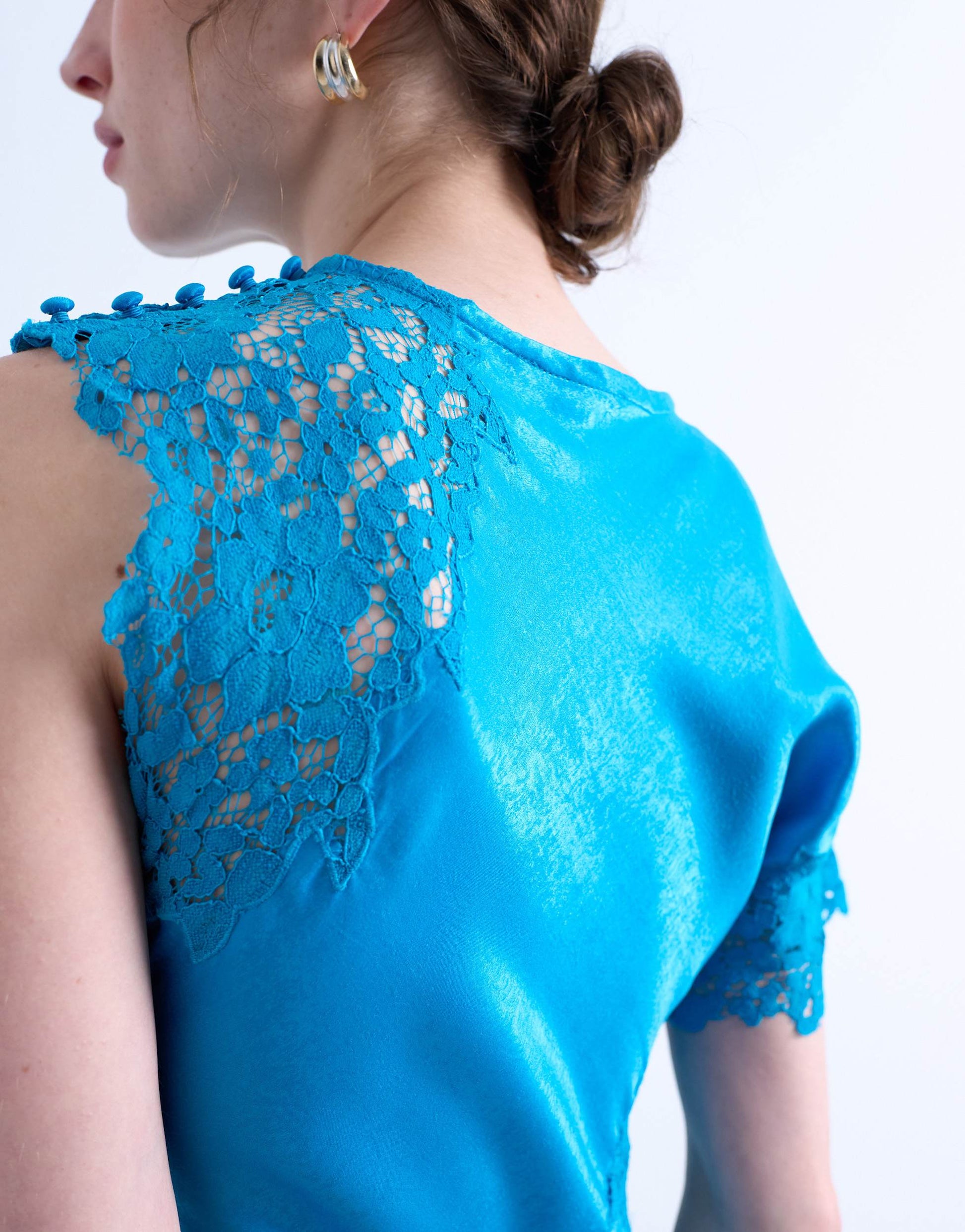 Topshop lace insert grown on shoulder midi dress in deep blue