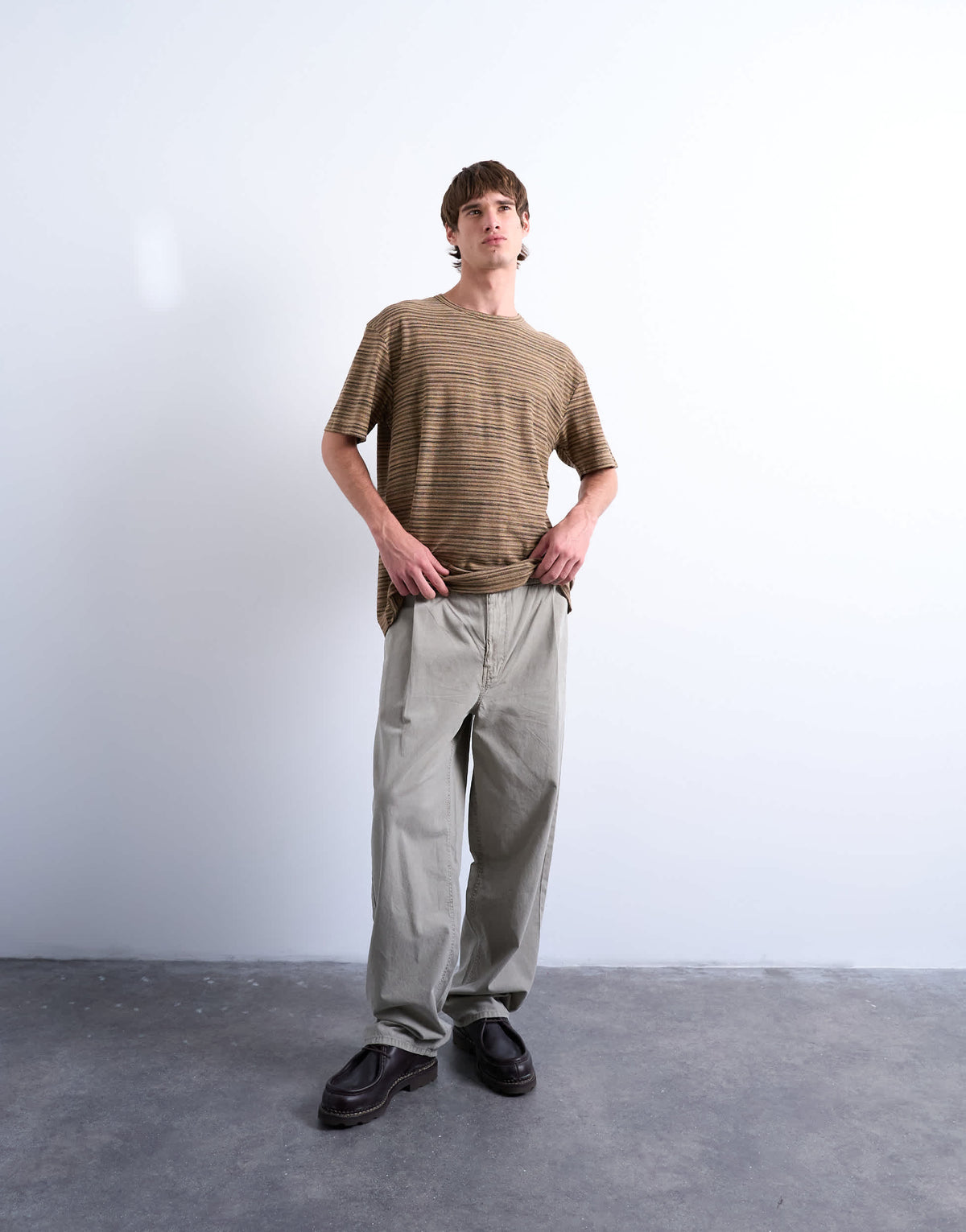 Topman relaxed fit knitted stripe t-shirt in brown