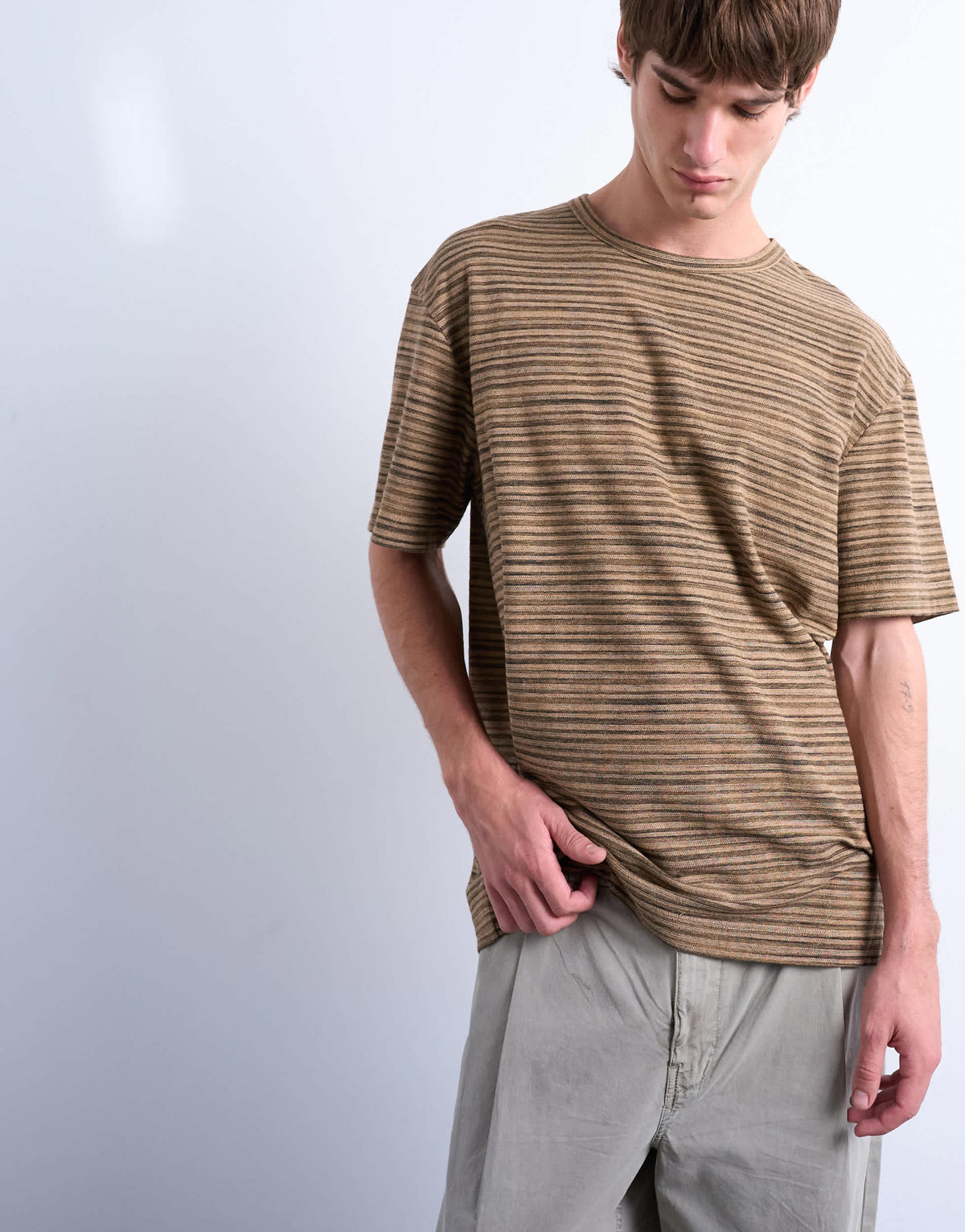 Topman relaxed fit knitted stripe t-shirt in brown