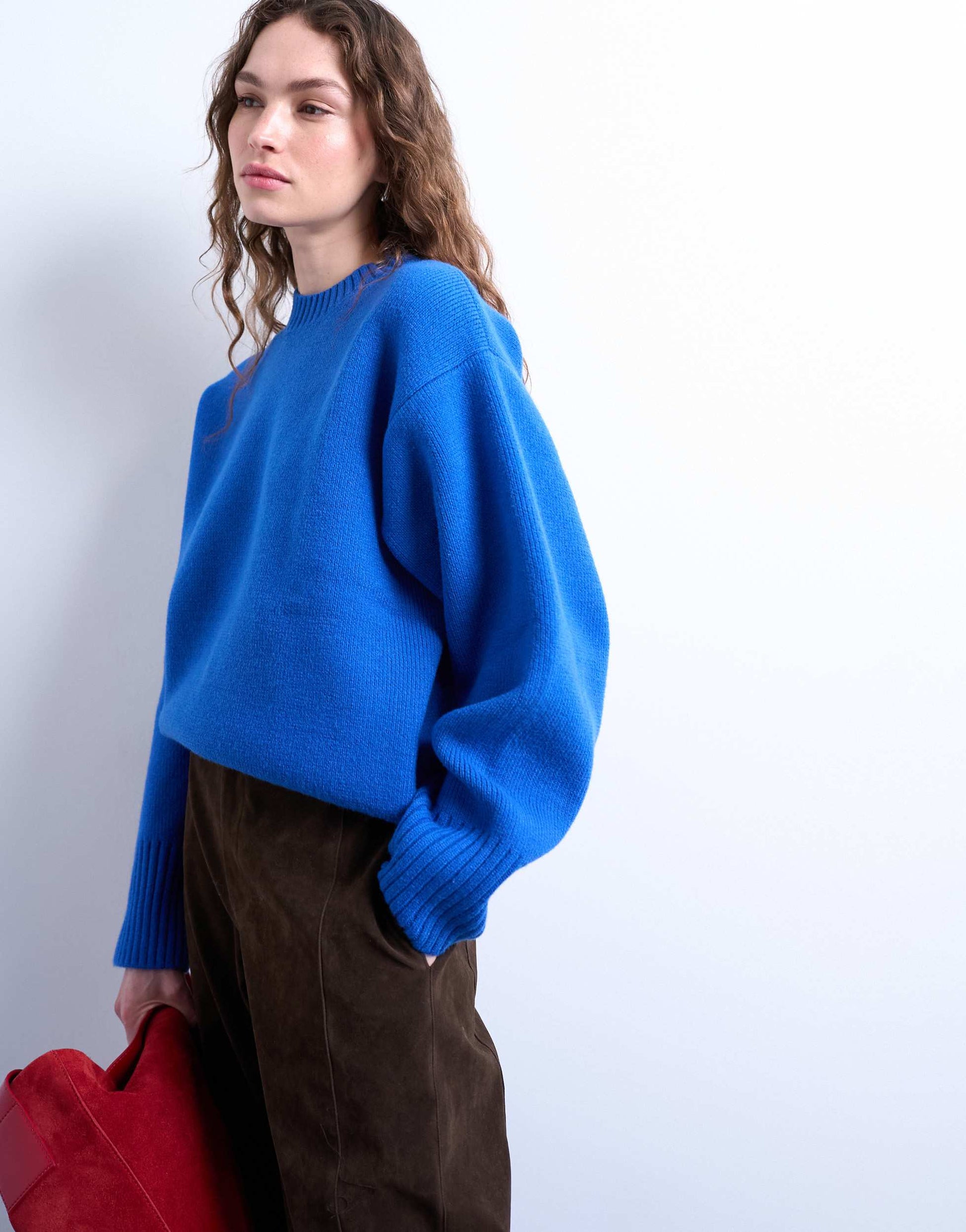 Topshop knitted chunky all needle clean crew jumper in Blue