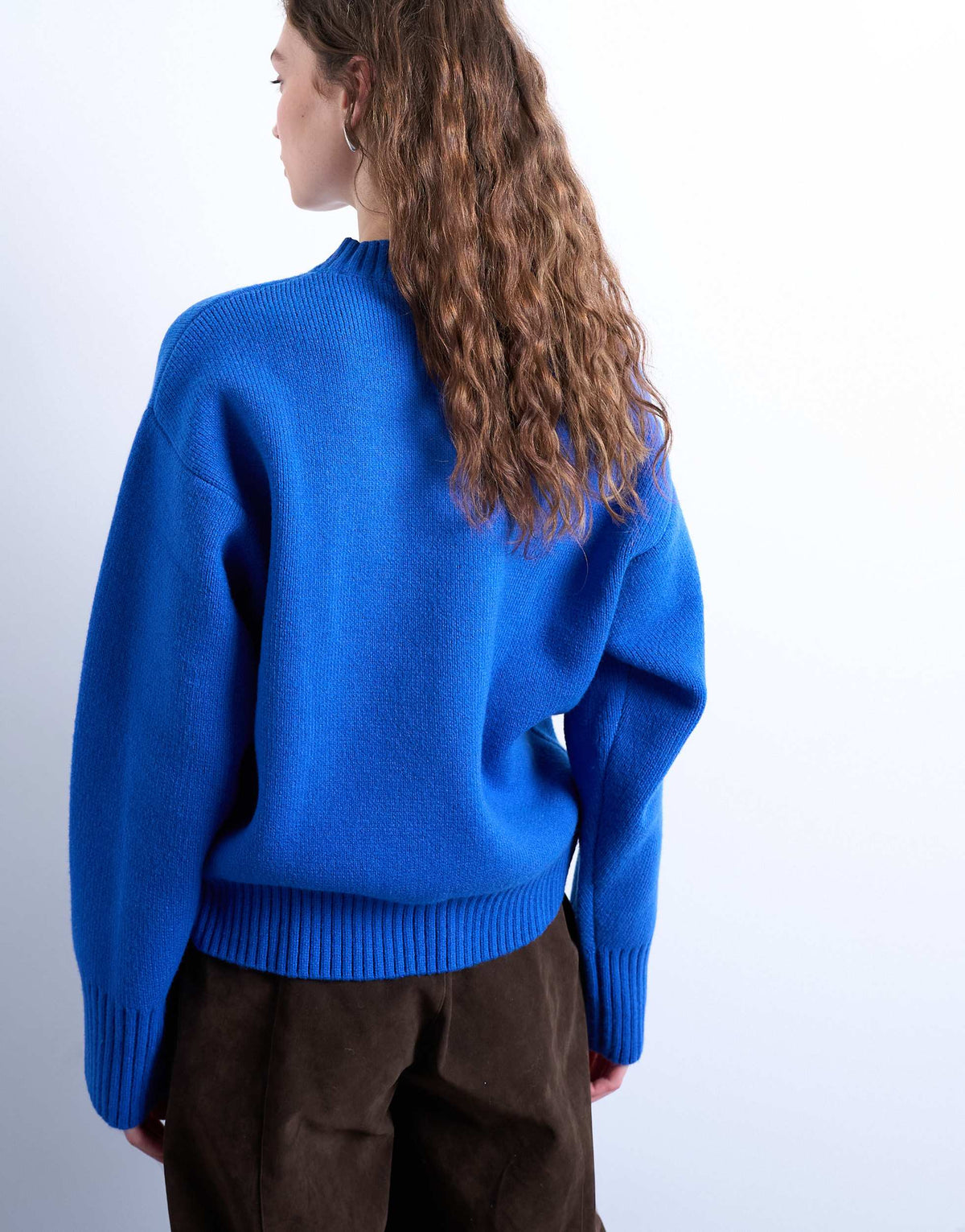 Topshop knitted chunky all needle clean crew jumper in Blue