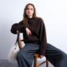 Topshop Grobstrickpullover mit Rundhalsausschnitt in Schokoladenbraun