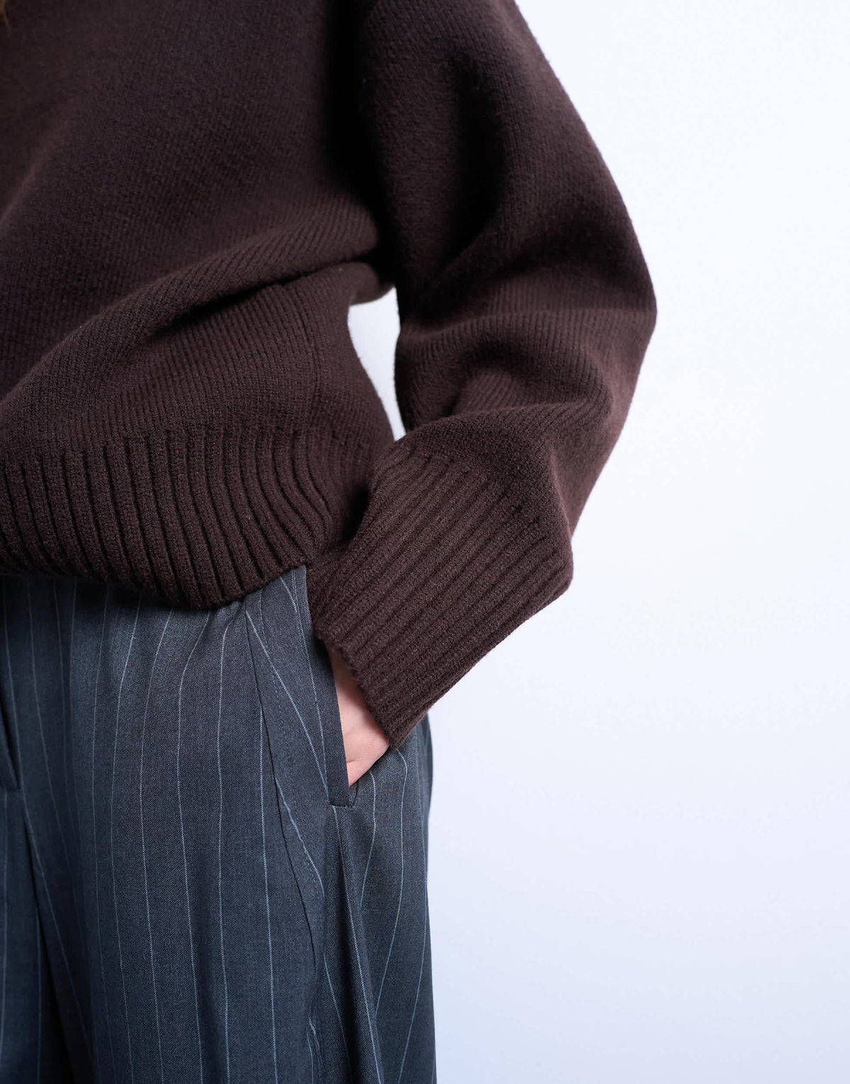 Topshop knitted chunky all needle clean crew jumper in chocolate