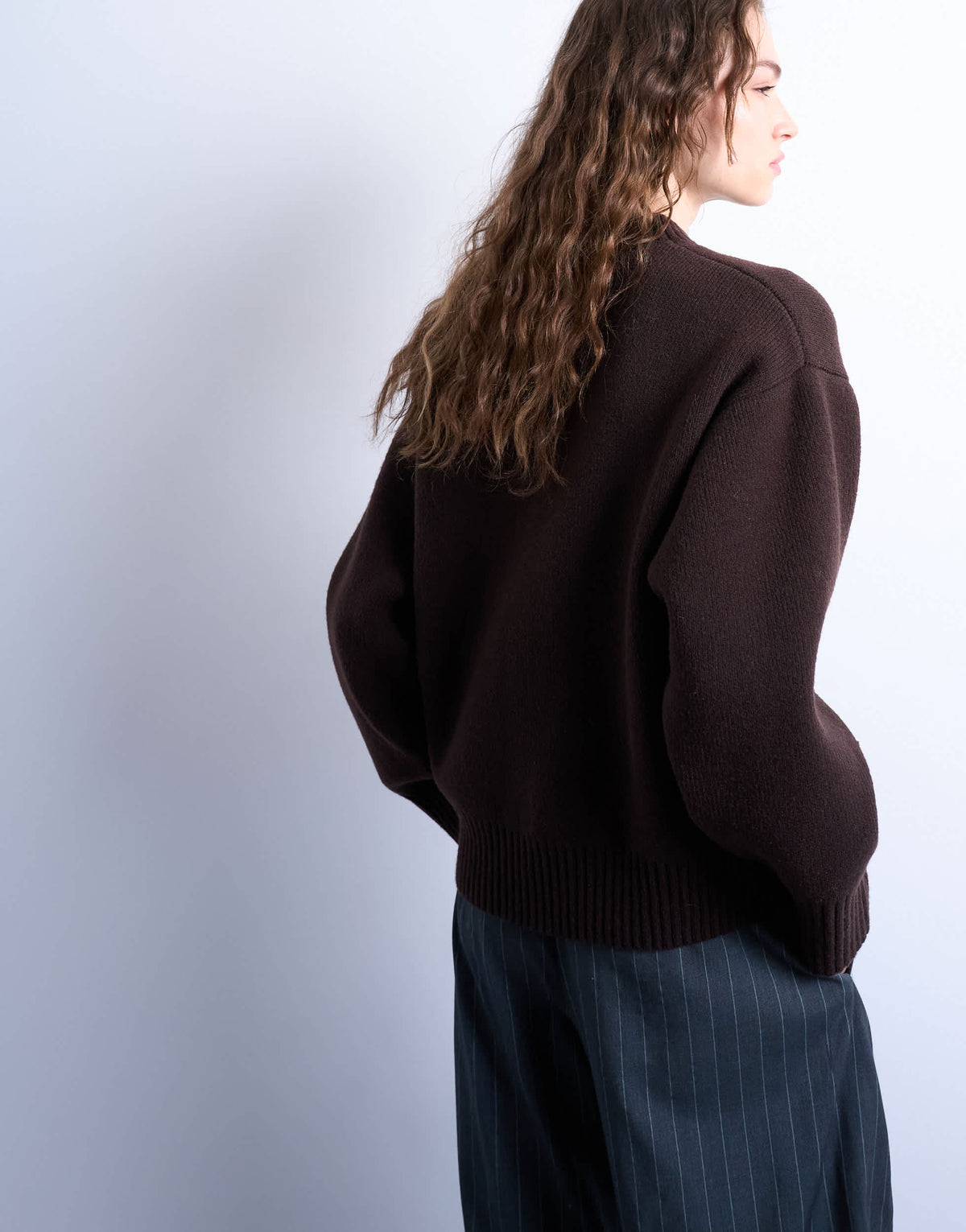 Topshop knitted chunky all needle clean crew jumper in chocolate