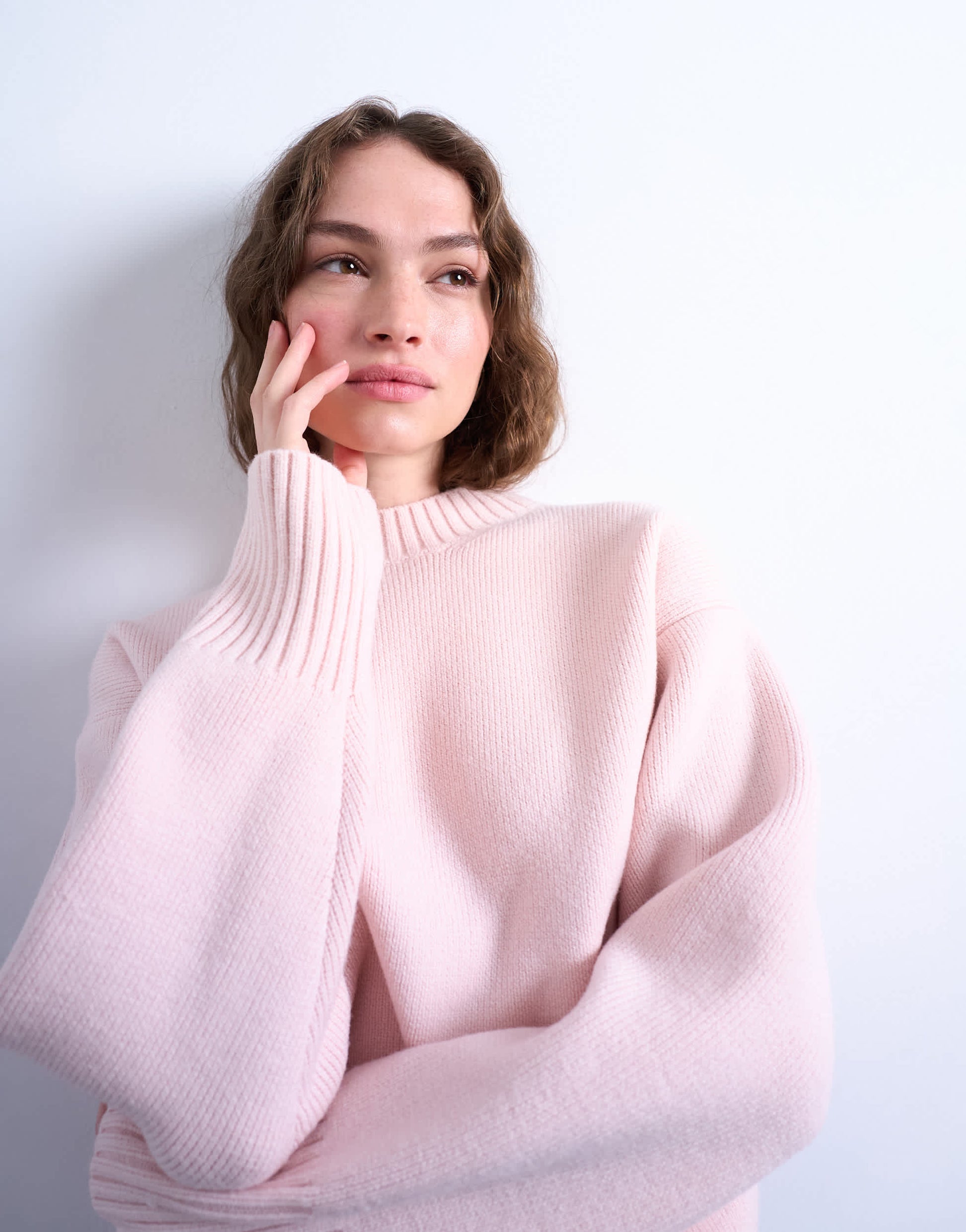 Topshop knitted chunky all needle clean crew jumper in pink