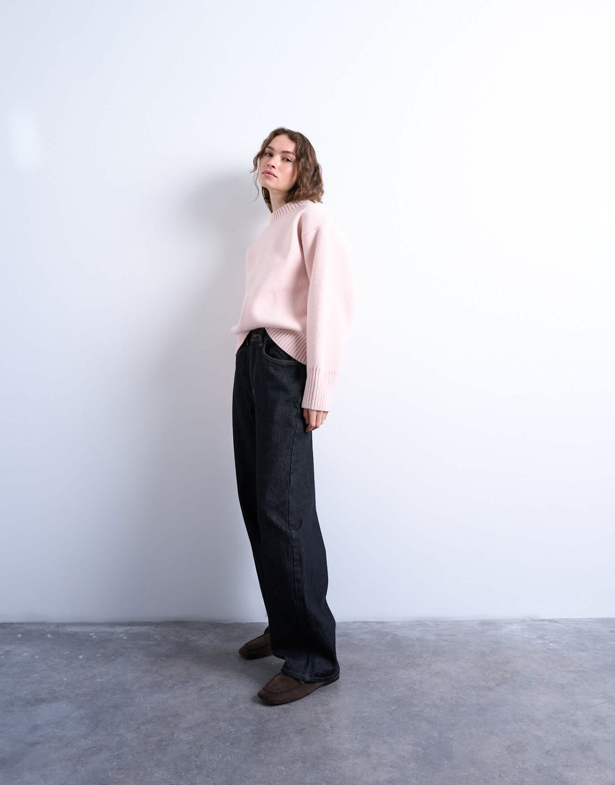 Topshop knitted chunky all needle clean crew jumper in pink