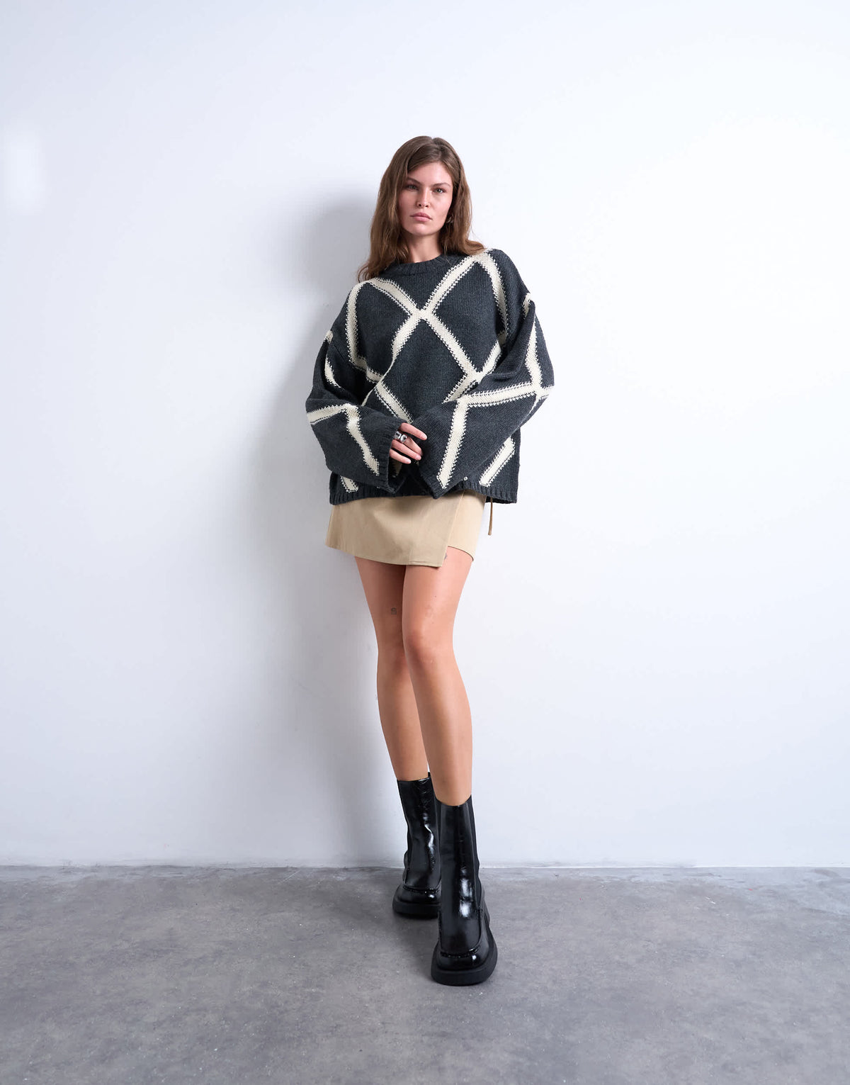 Topshop knitted argyle jumper in charcoal