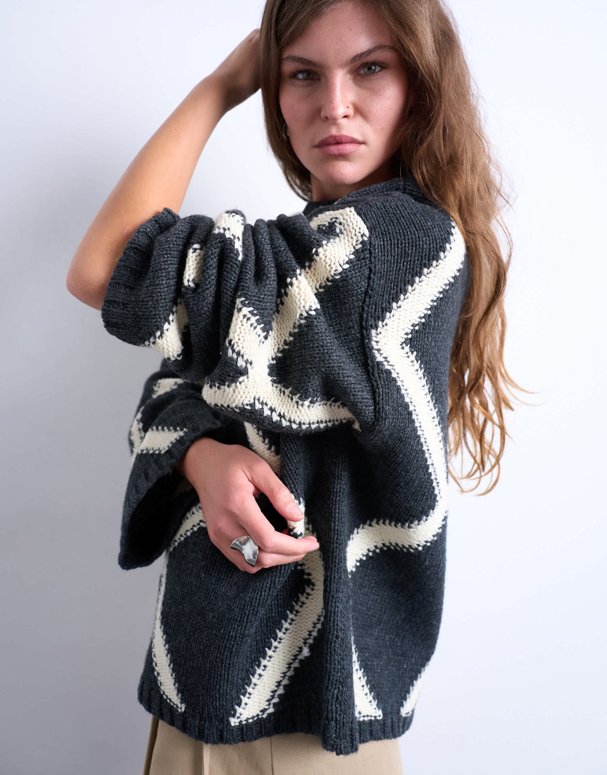 Topshop knitted argyle jumper in charcoal