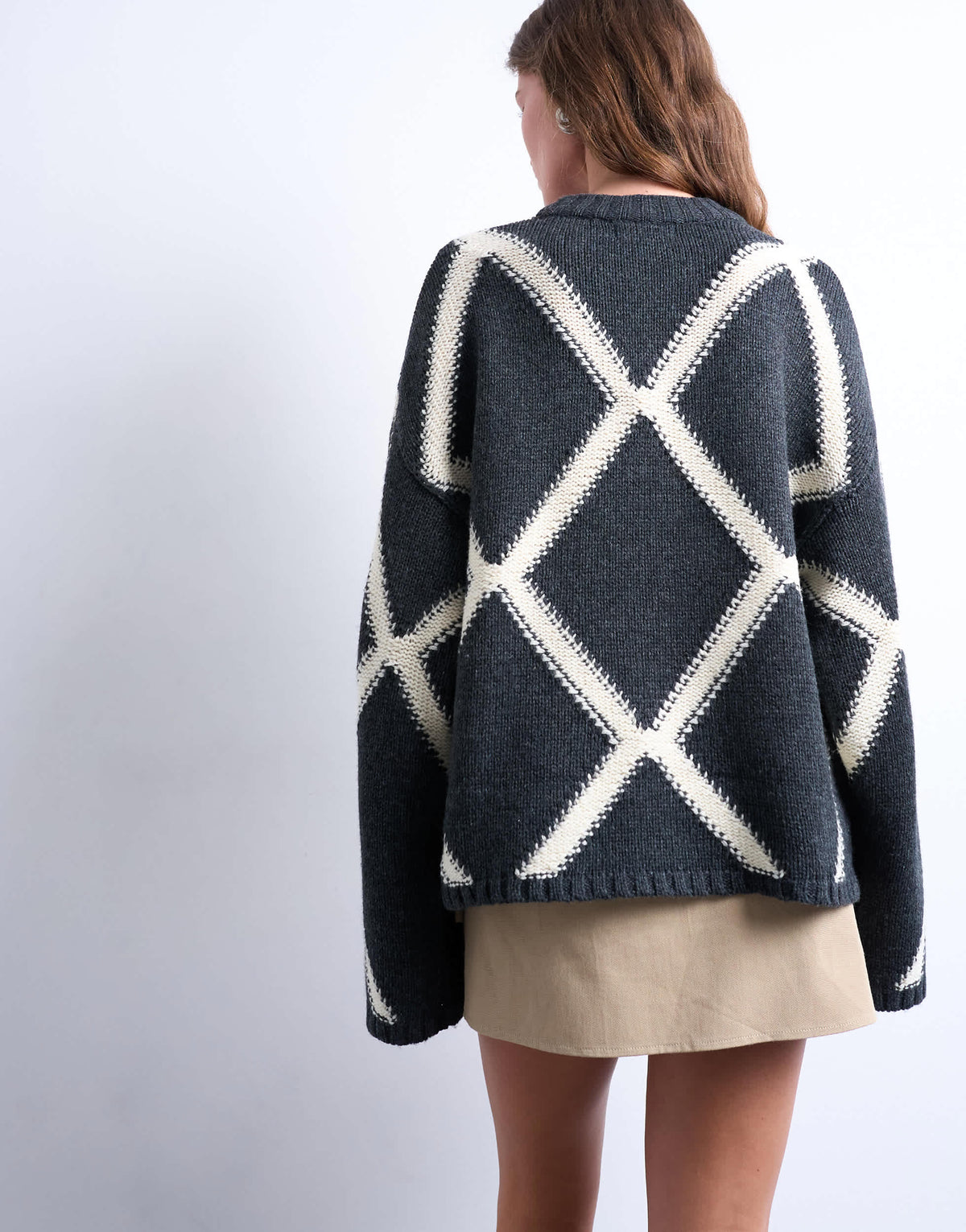 Topshop knitted argyle jumper in charcoal
