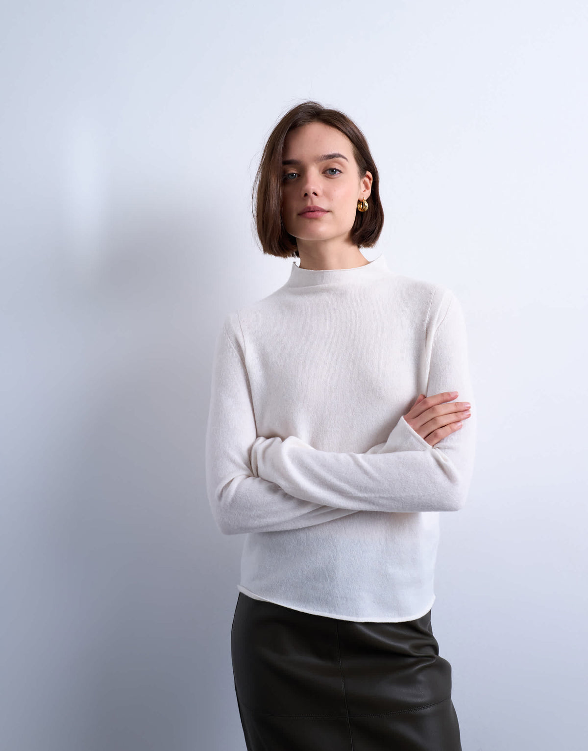 Topshop knitted sheer high neck jumper in ivory