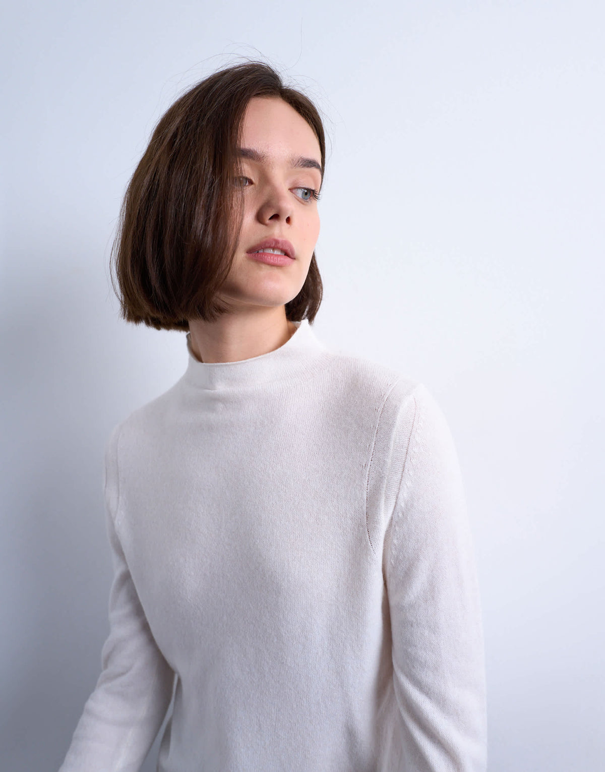Topshop knitted sheer high neck jumper in ivory
