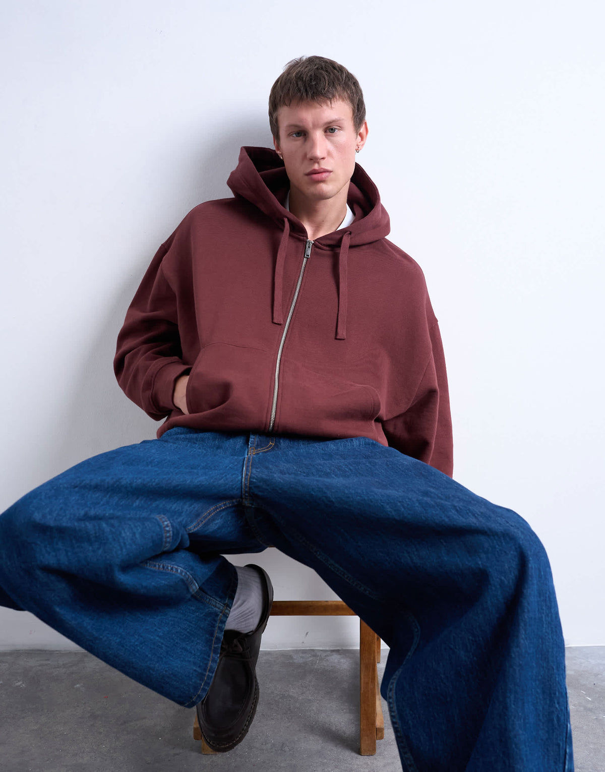 Topman heavyweight oversized fit zip through hoodie in brown