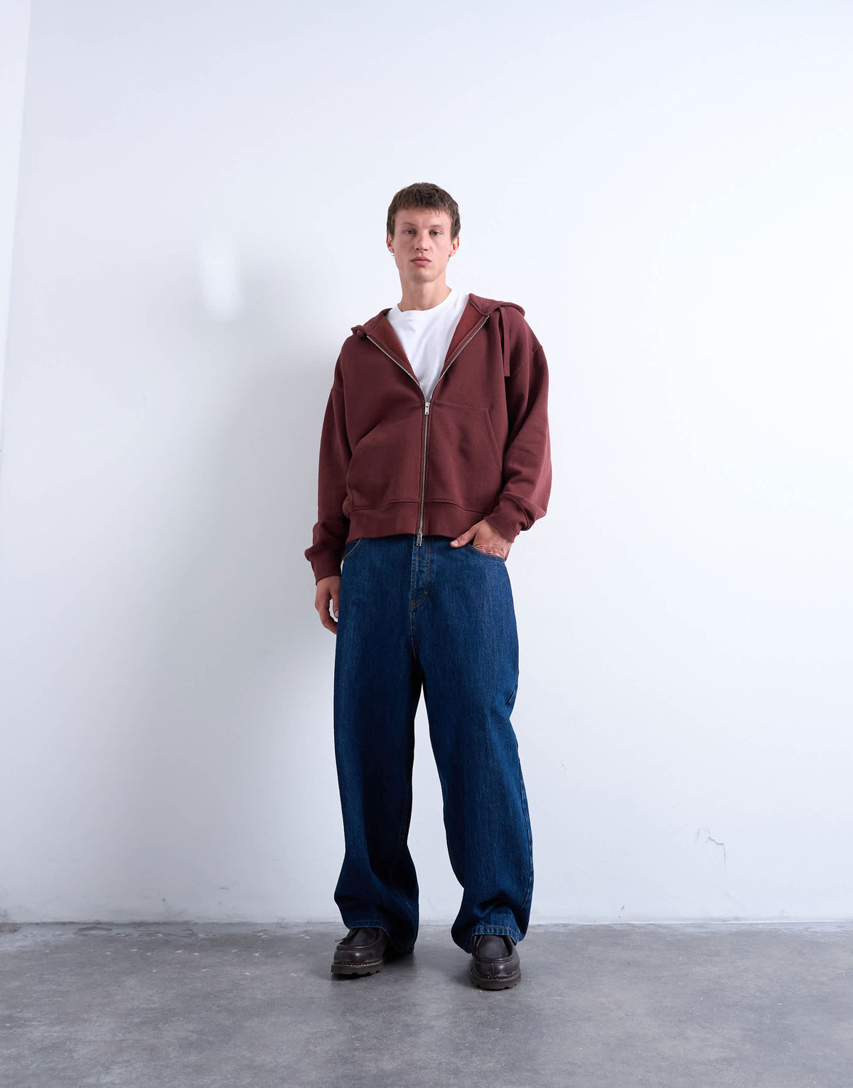 Topman heavyweight oversized fit zip through hoodie in brown