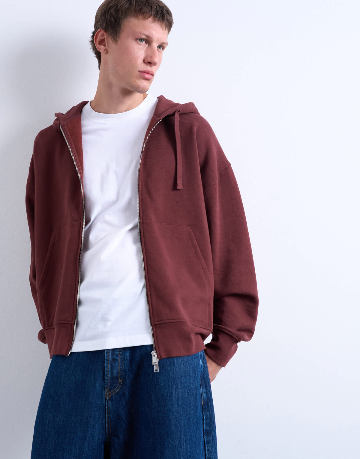 Topman heavyweight oversized fit zip through hoodie in brown