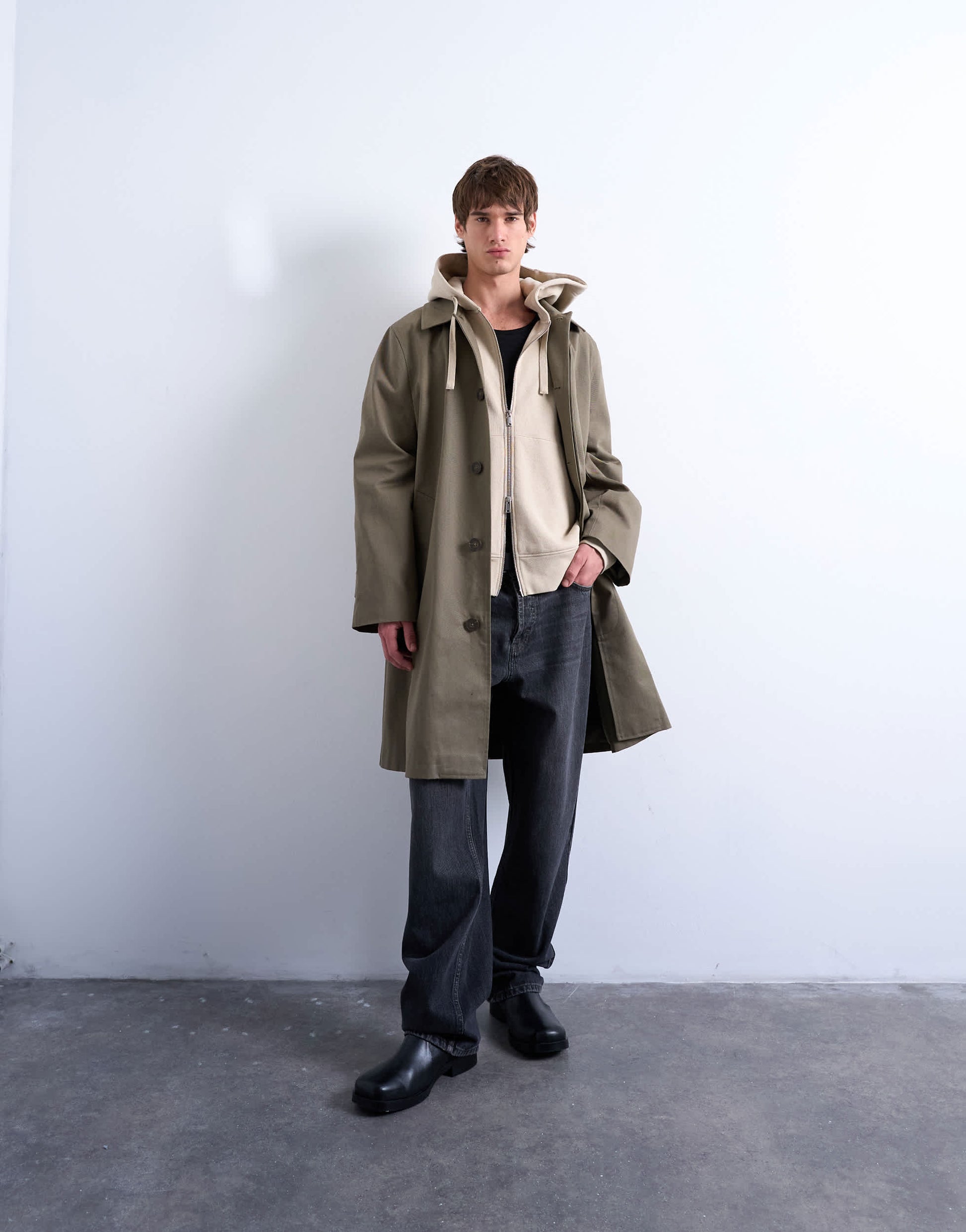 Topman heavyweight oversized fit zip through hoodie in light stone