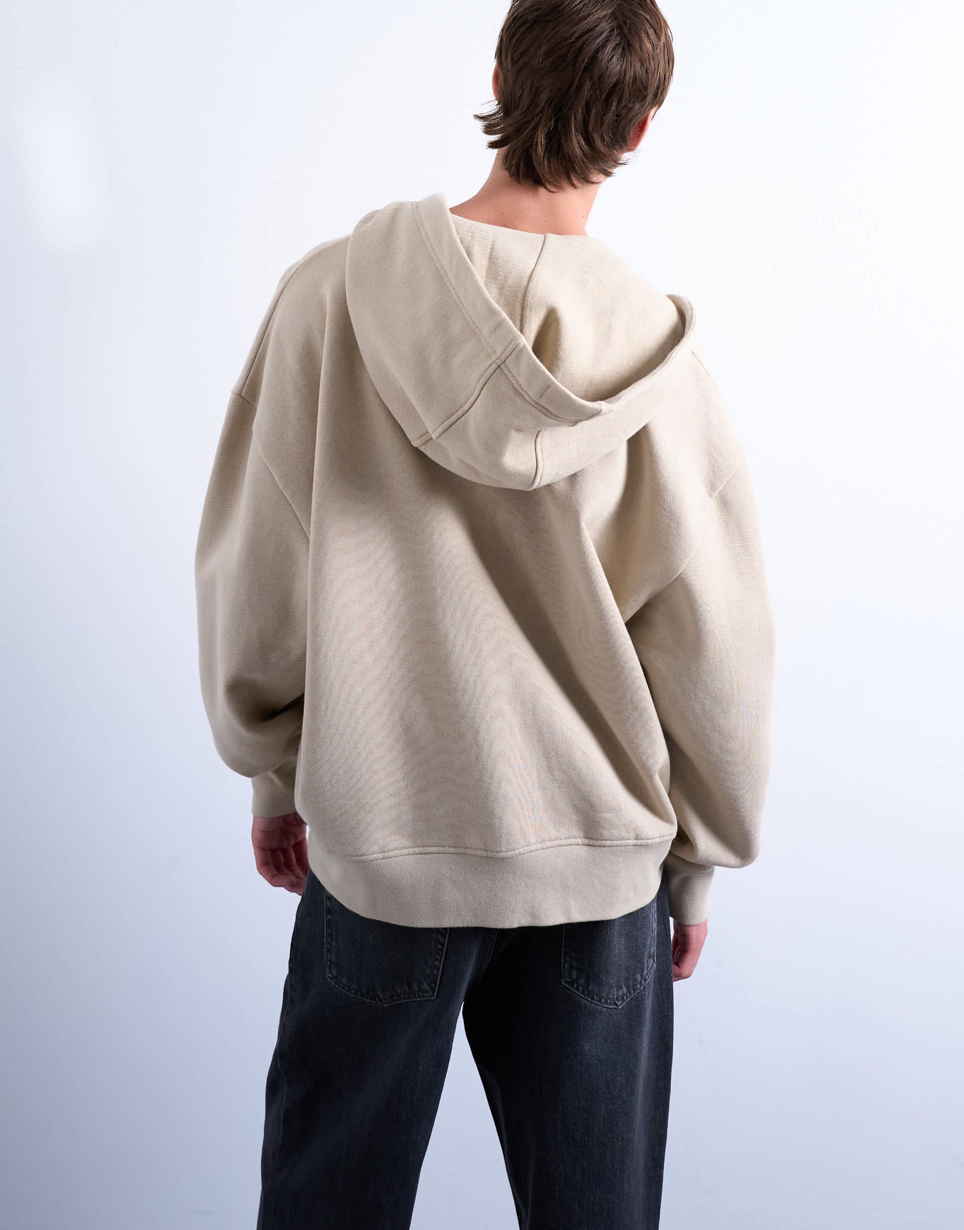 Topman heavyweight oversized fit zip through hoodie in light stone