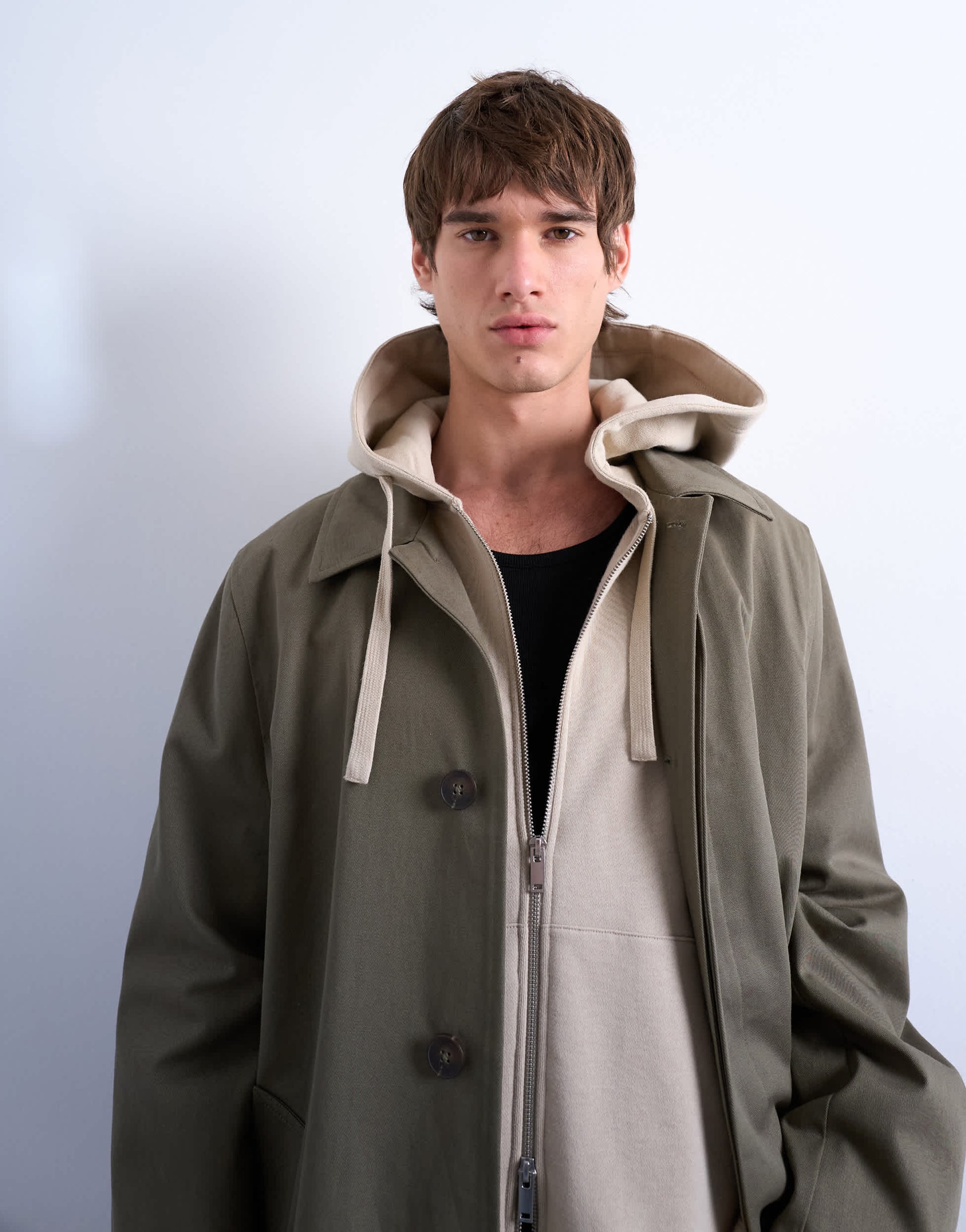 Topman heavyweight oversized fit zip through hoodie in light stone