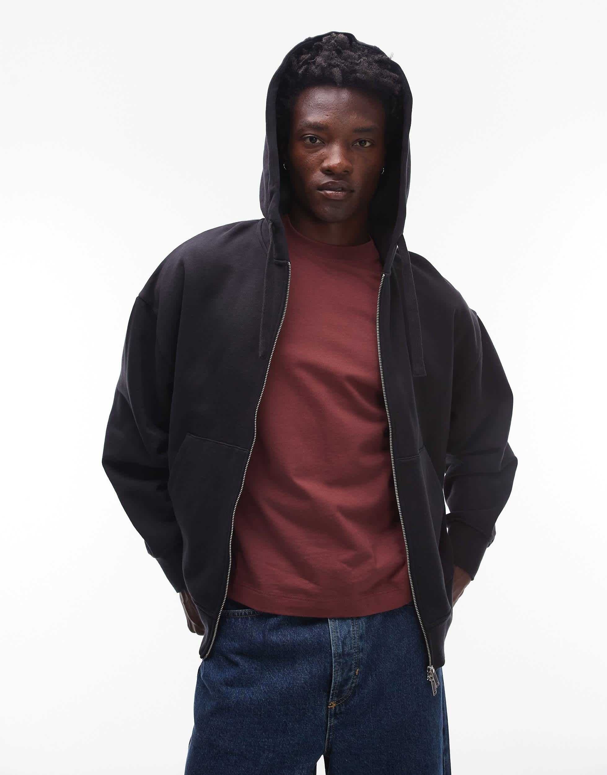Sweat à capuche zippé oversize épais Topman noir