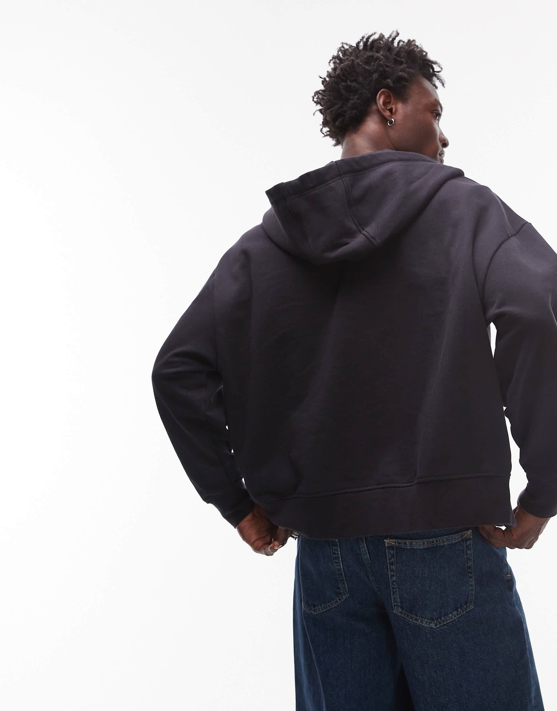 Topman heavyweight oversized fit zip through hoodie in black