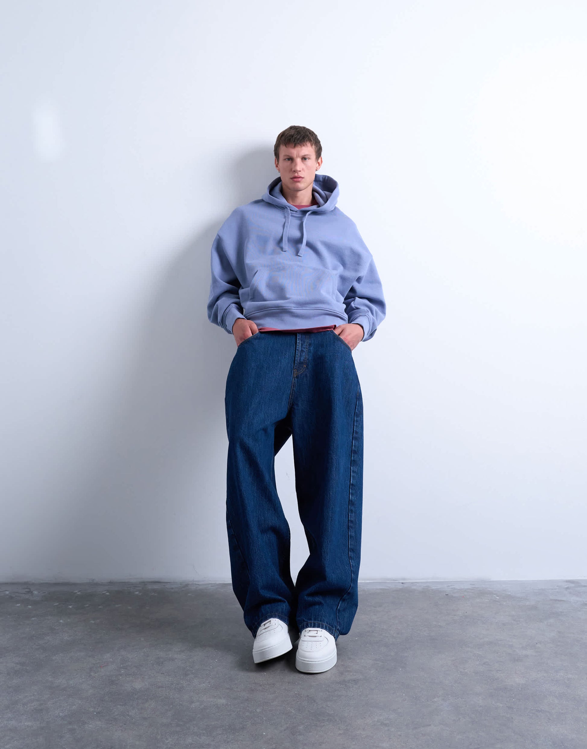 Topman heavyweight oversized fit hoodie in mid blue